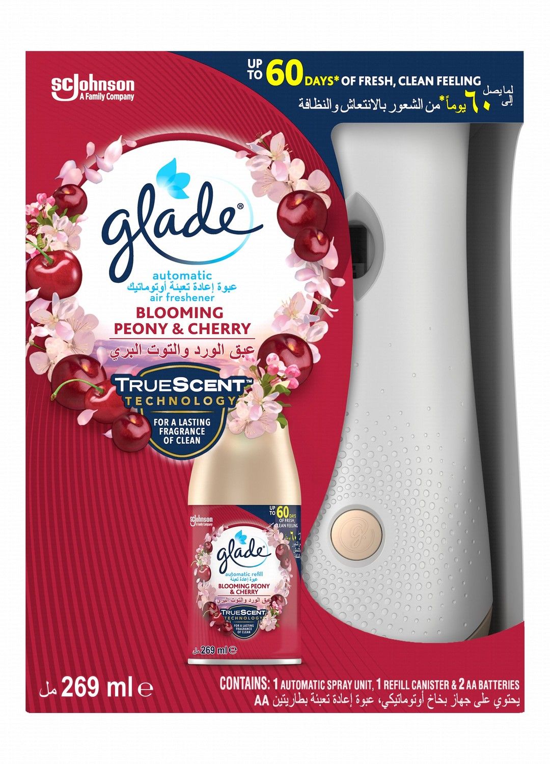 Glade Automatic Spray Holder With 1 Blooming Peony & Cherry Air Freshener Refill, 269ml