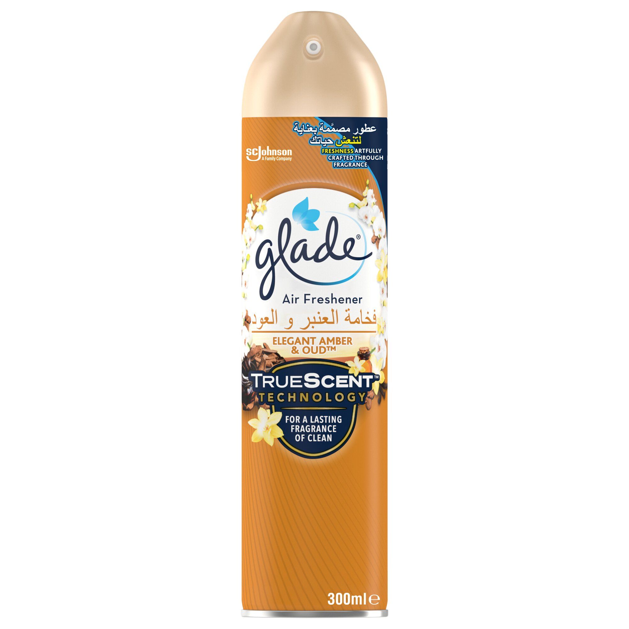 Glade Aerosol 5In1 Elegant Amber & Oud Air Freshener Spray, 300ml