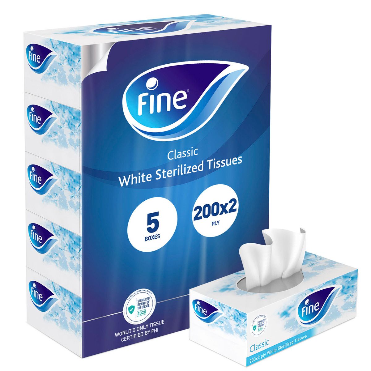 Fine Facial Tissues 200 Pulls x 5 Pcs