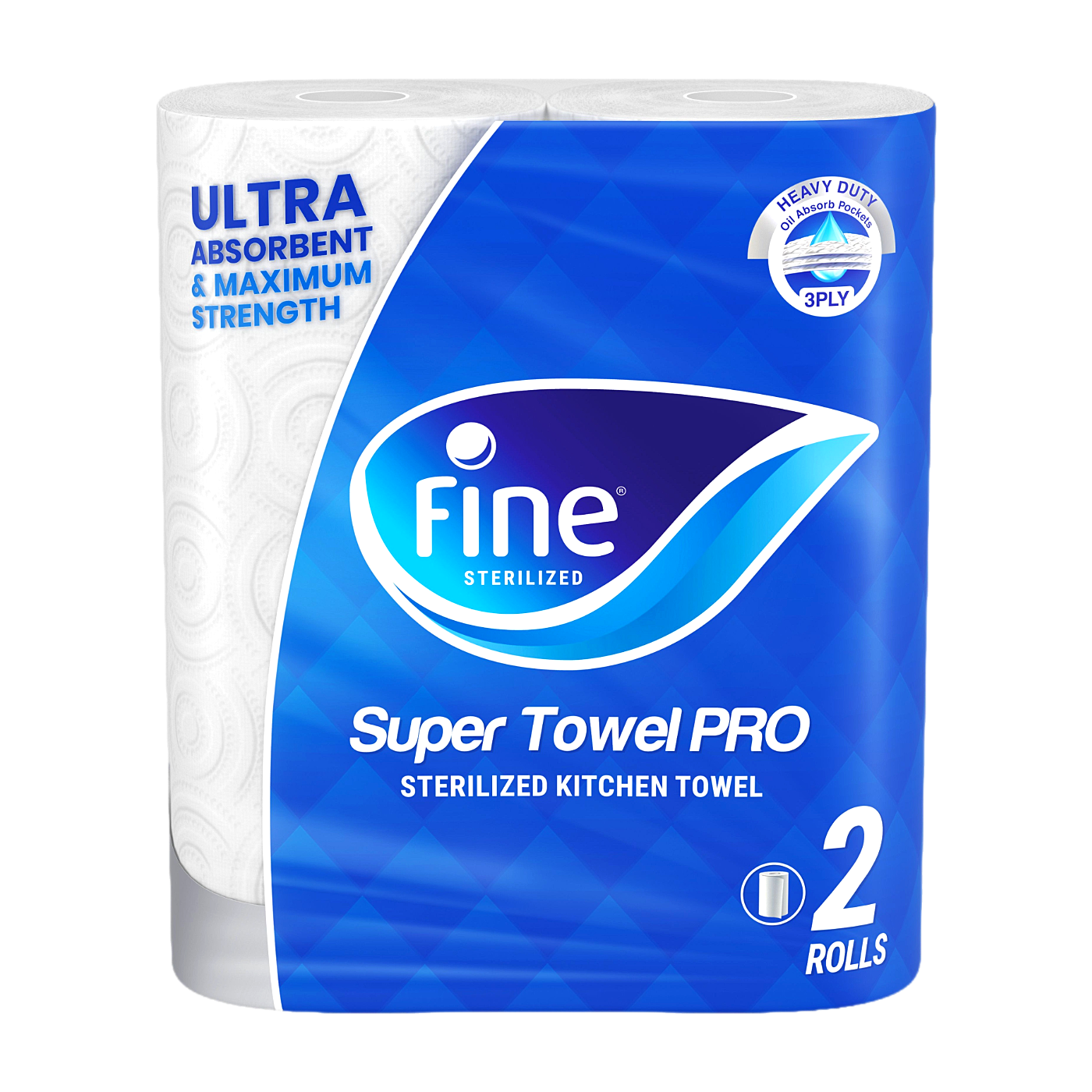 Fine Super Towel Pro Sterilized Kitchen Rolls 3ply, 2x60 tissues