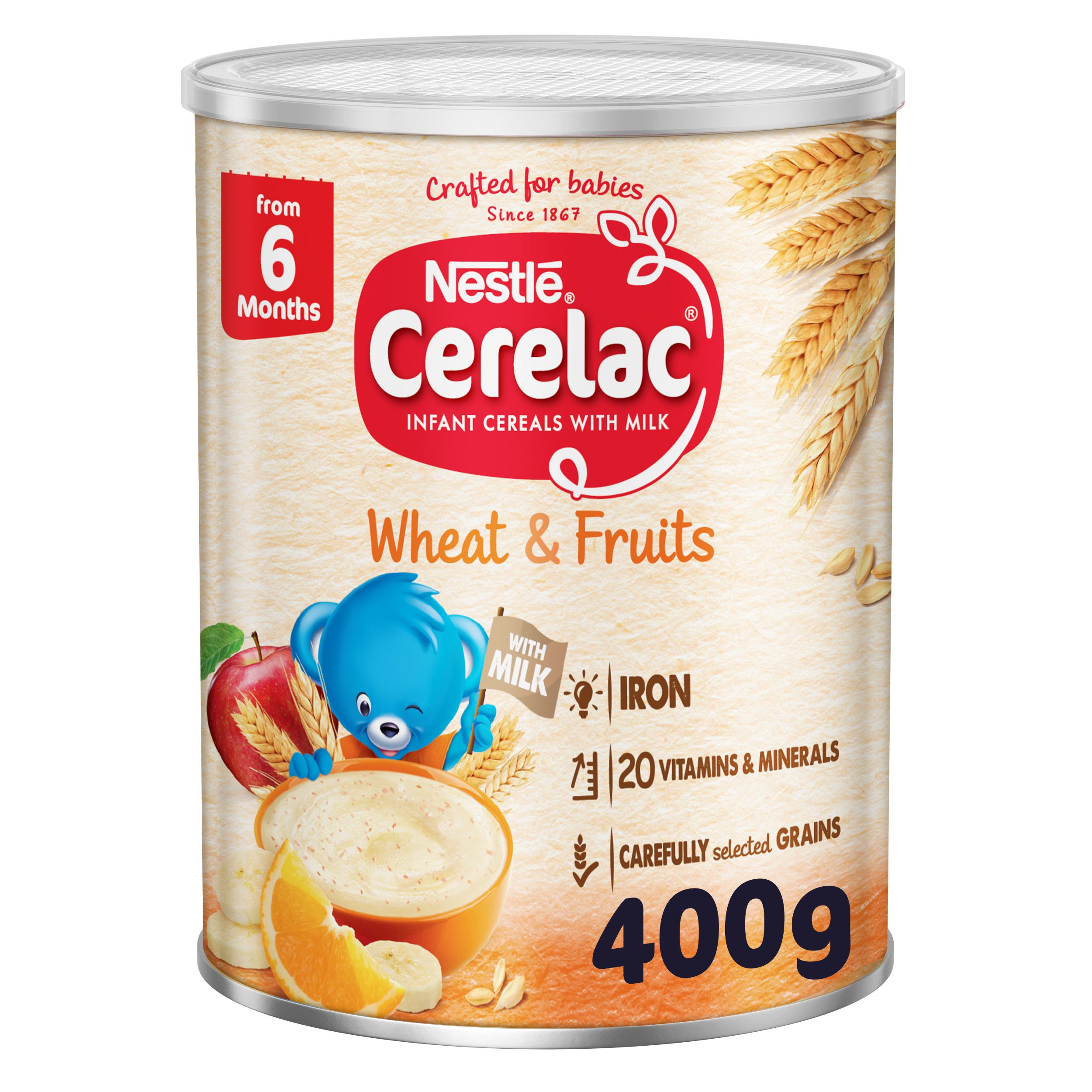 Cerelac Wheat & Fruits Infant Cereals with Iron+ Tin, From 6 Months, 400g