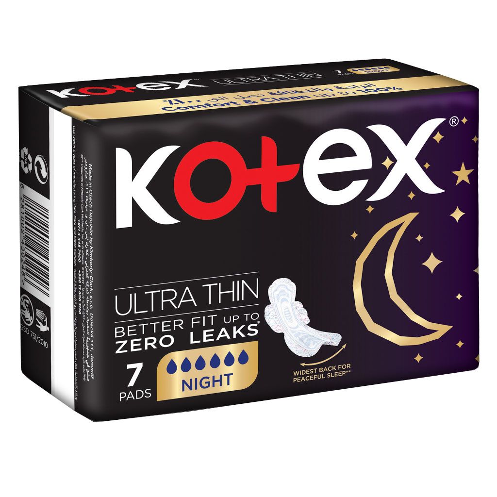 Kotex Ultra Thin Night Pads with Wings, 7 Pieces