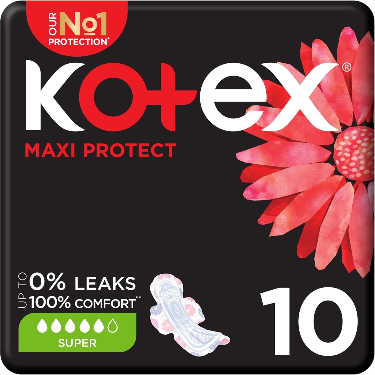 Kotex Maxi Protect Super Pads with Wings, 10 Pieces