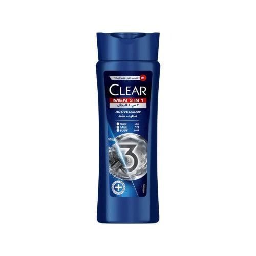 Clear Men 3in1 Shampoo, Body & Face Wash with Activated Charcoal, 200ml