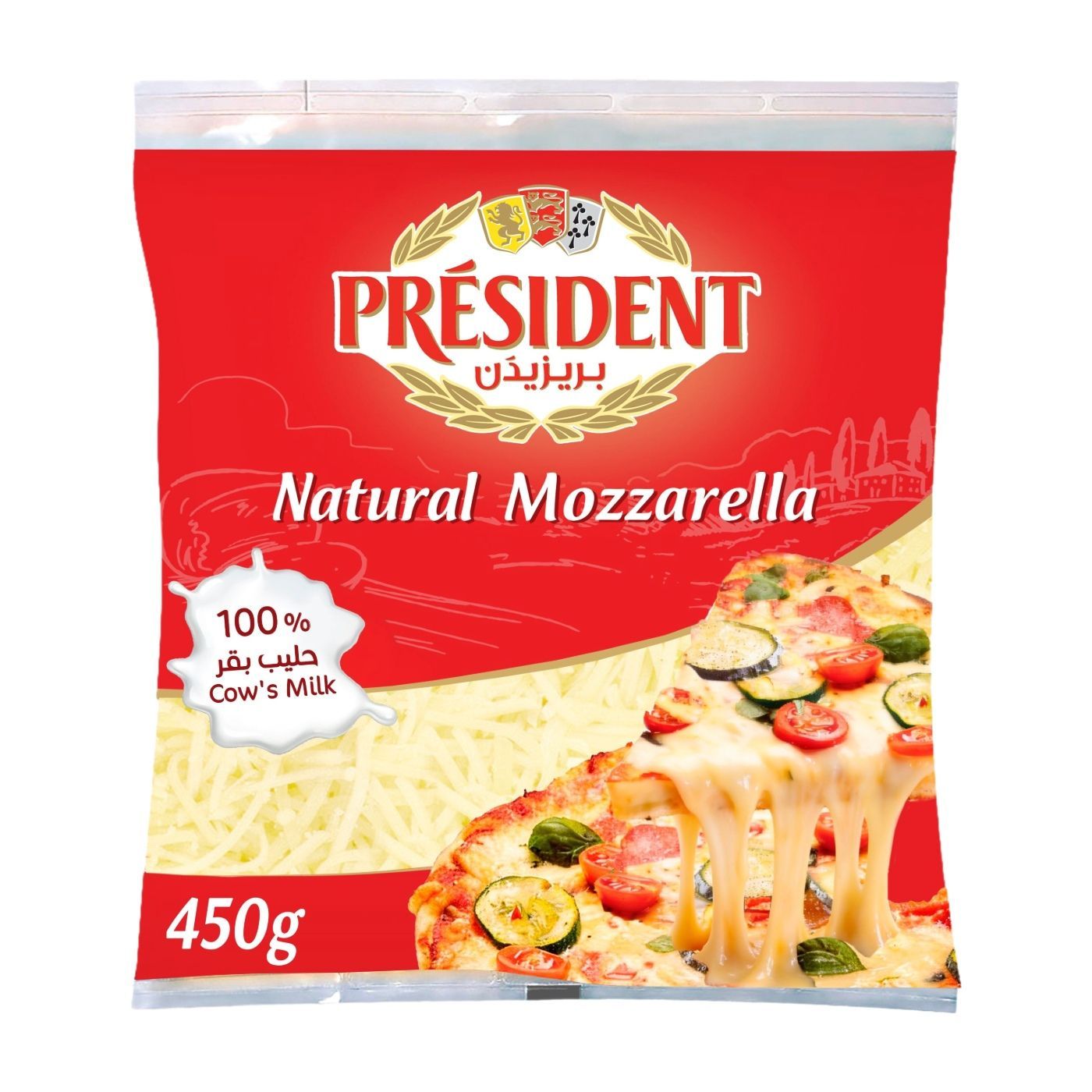 President Natural Mozzarella Shredded Cheese, 450g