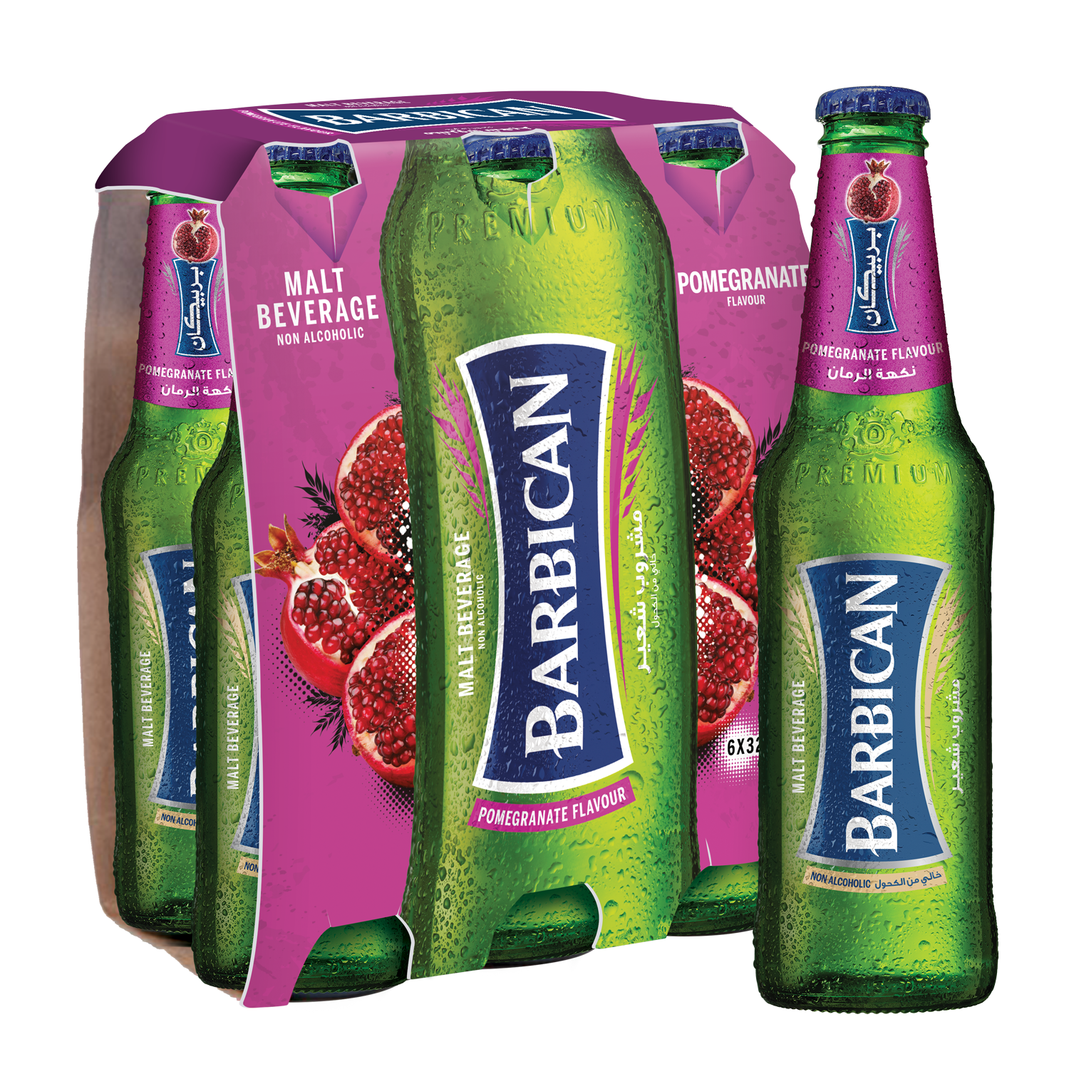 Barbican Pomegranate Flavoured Non Alcoholic Malt Glass Bottle, 6x325ml