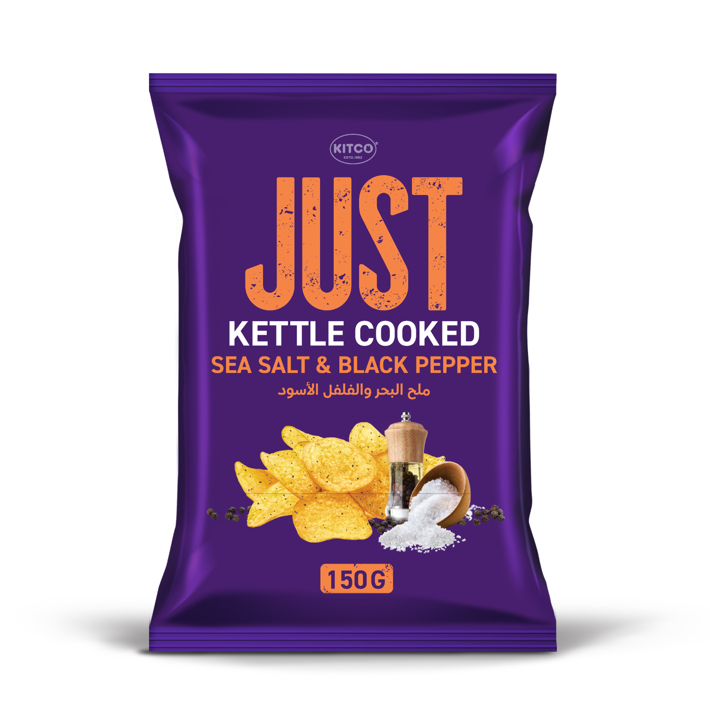 Kitco JUST Sea Salt And Black Pepper Kettle Cooked Chips, 150g