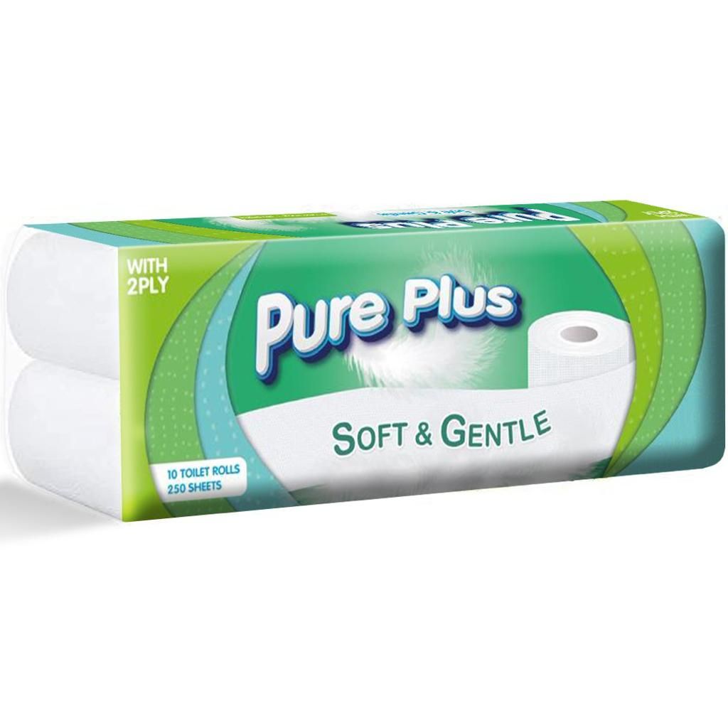 Pure Plus Soft & Gentle Toilet Rolls 2Ply, 10 Rolls, 250 Sheets