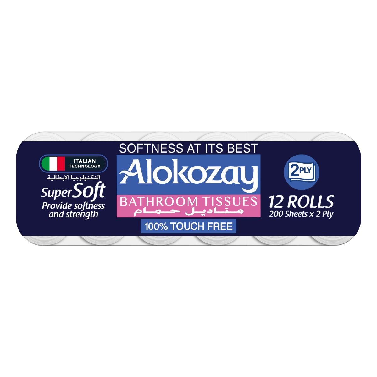 Alokozay Bathroom/Toilet Tissues -12 Rolls x 200 Sheets x 2 Ply