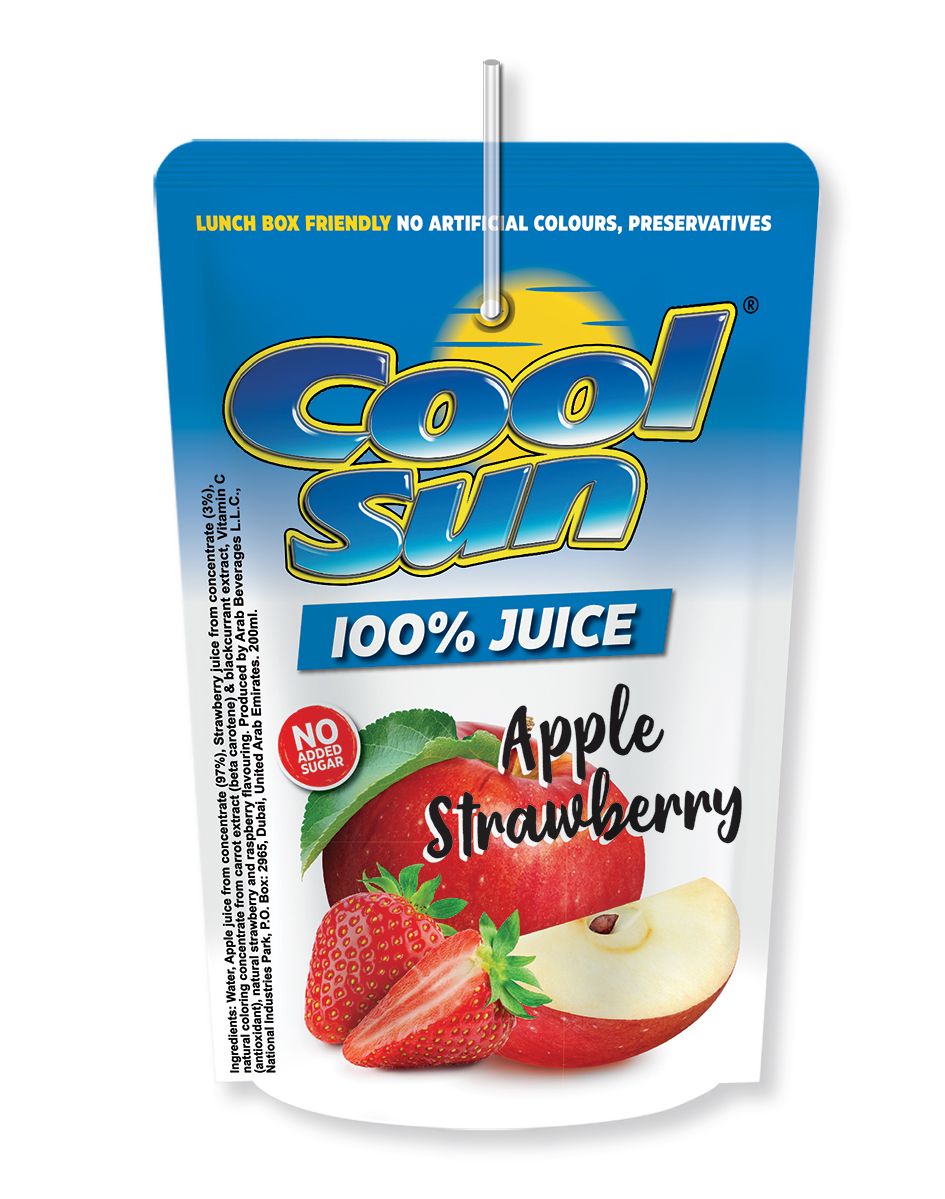 Cool Sun 100% No Added Sugar Apple-Strawberry Juice, UAE, 200ml