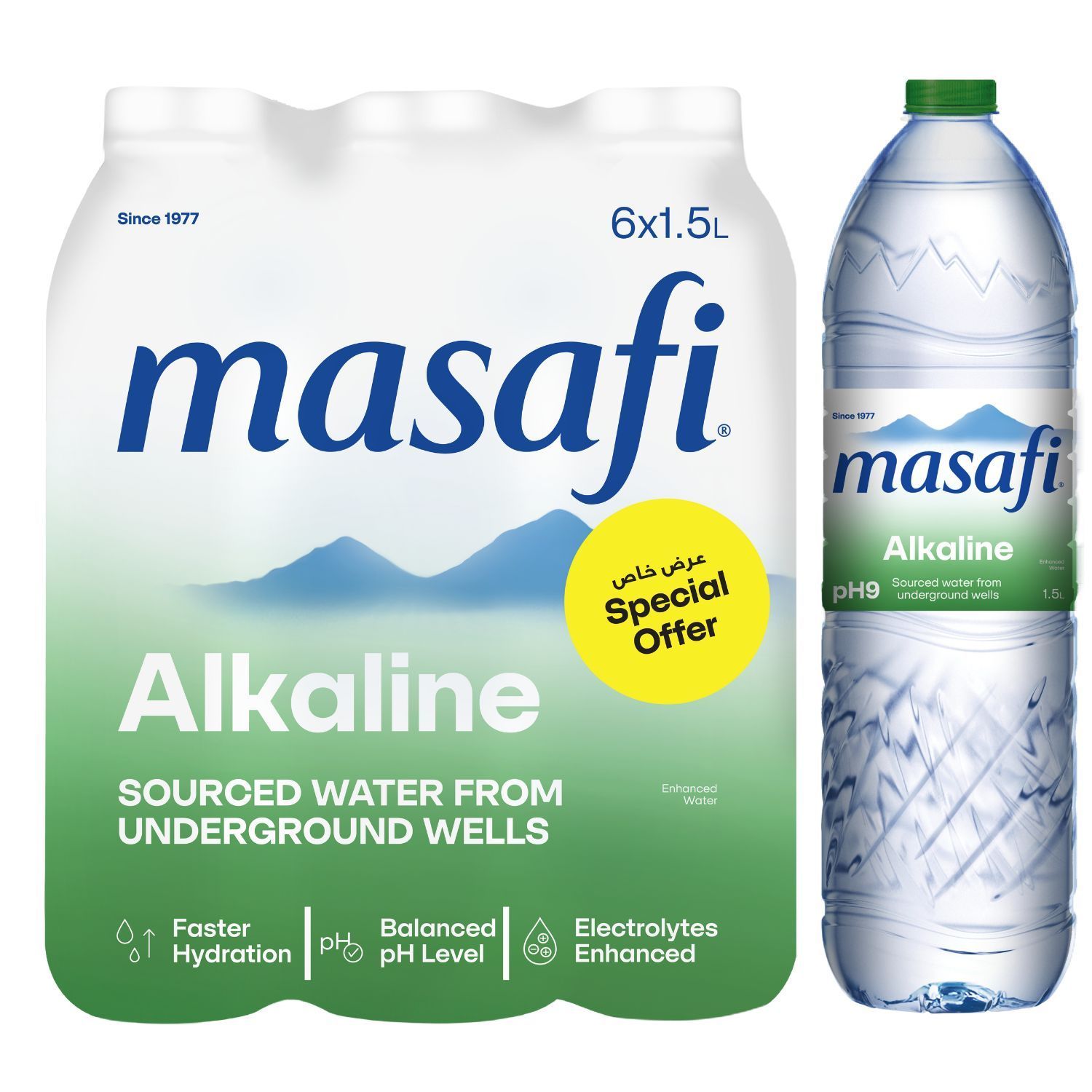 Masafi Alkalife Mineral Water, 6x1.5L