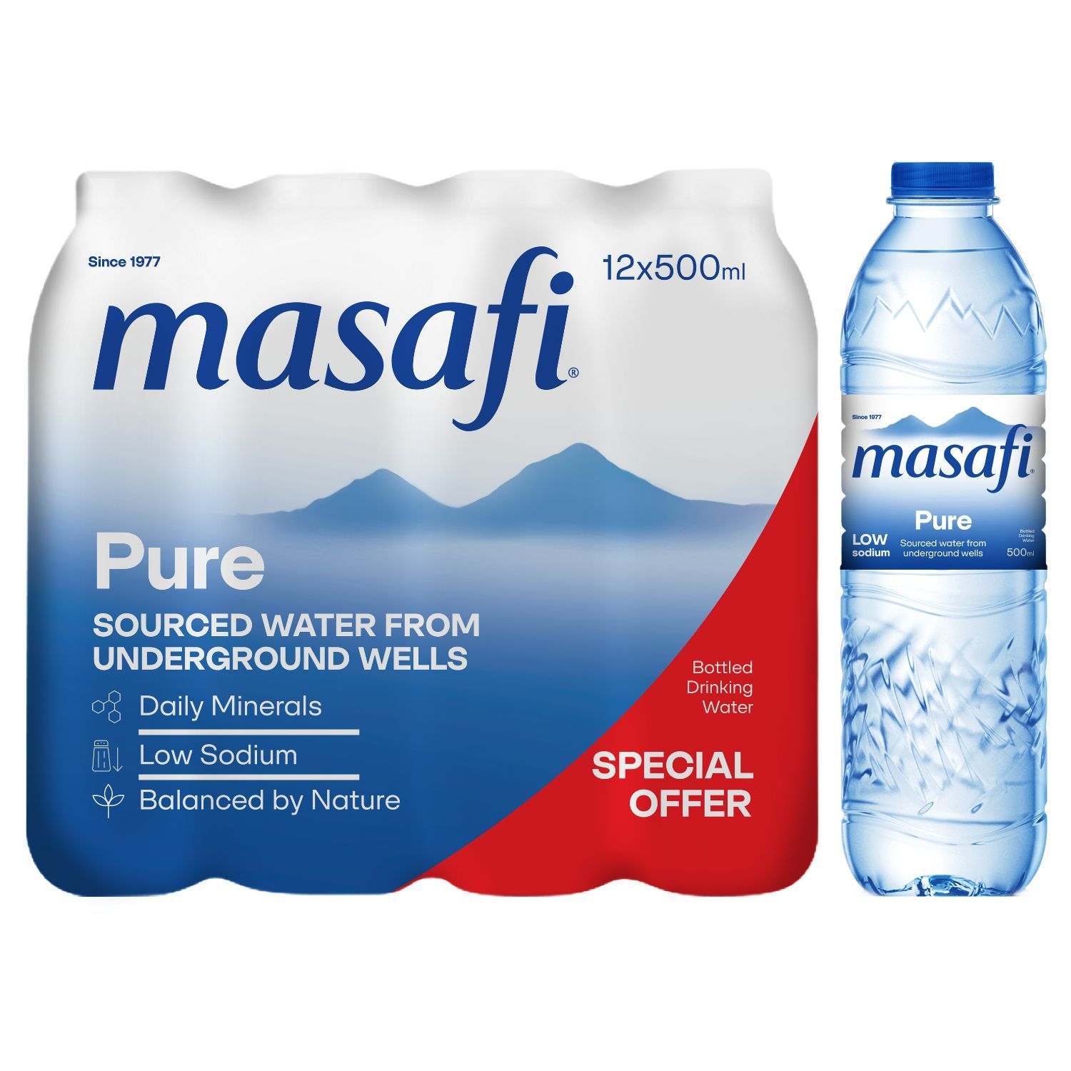 Masafi Pure Low Sodium Water, 12x500ml