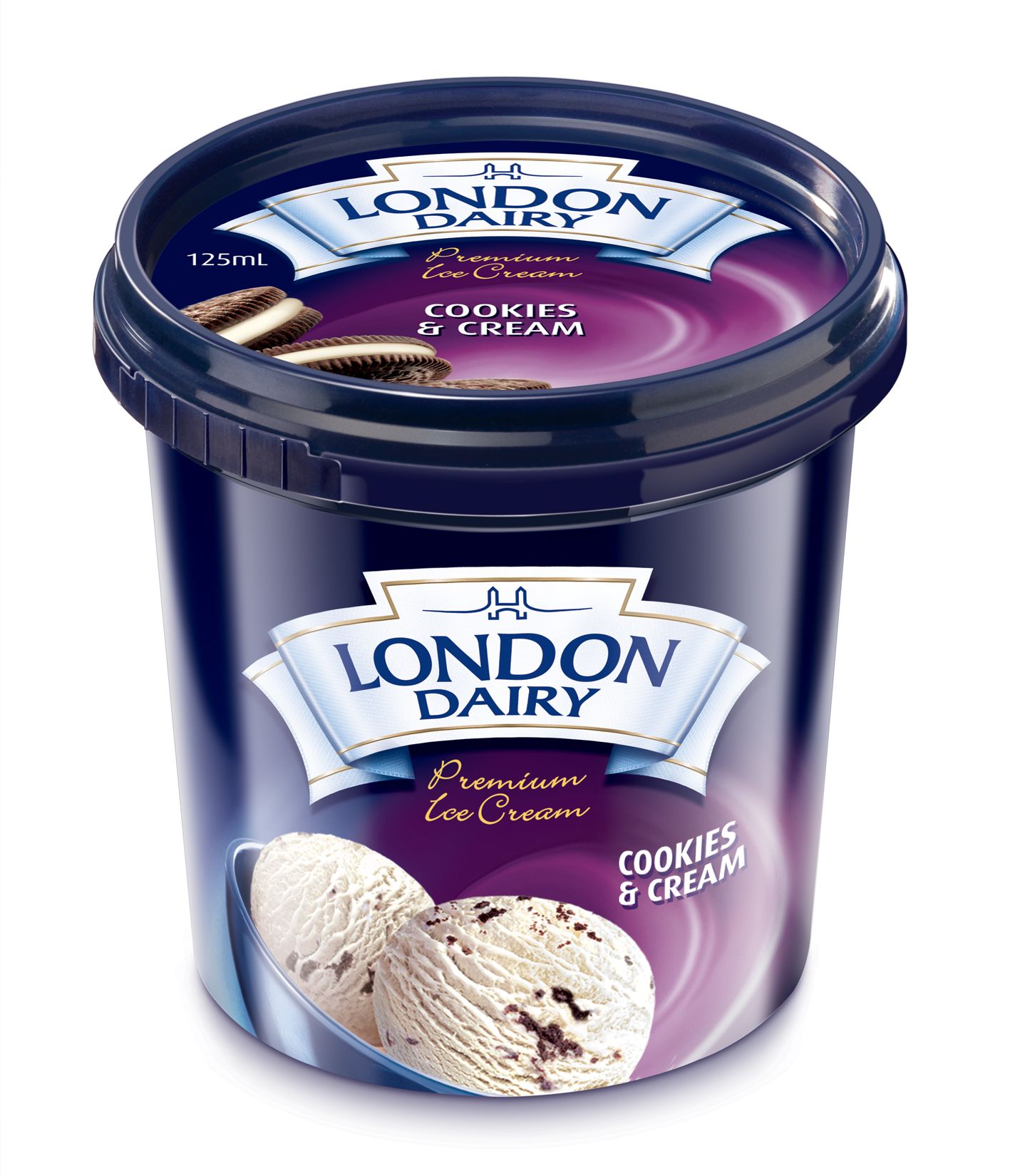 London Dairy Premium Ice Cream Cookies & Cream Cup, 125ml