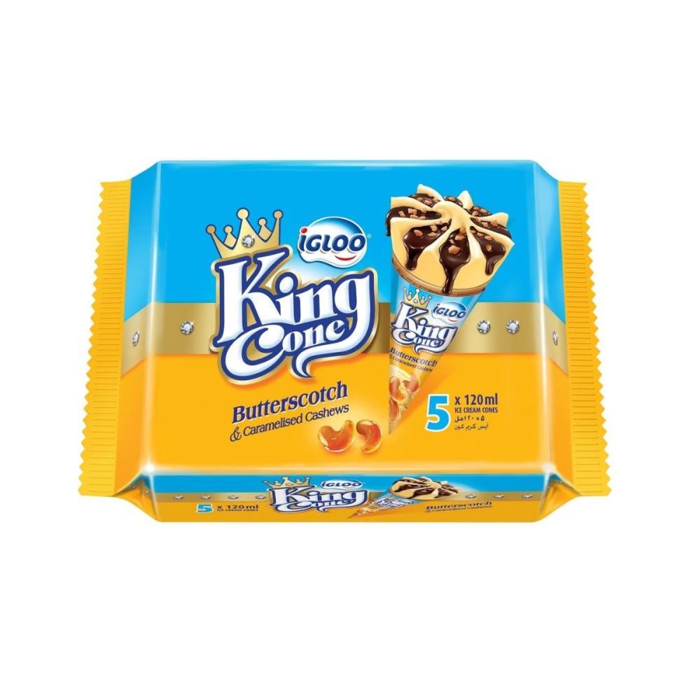 Igloo King Cone Butterscotch & Caramelized Cashews Ice Cream Cone, 5x120ml