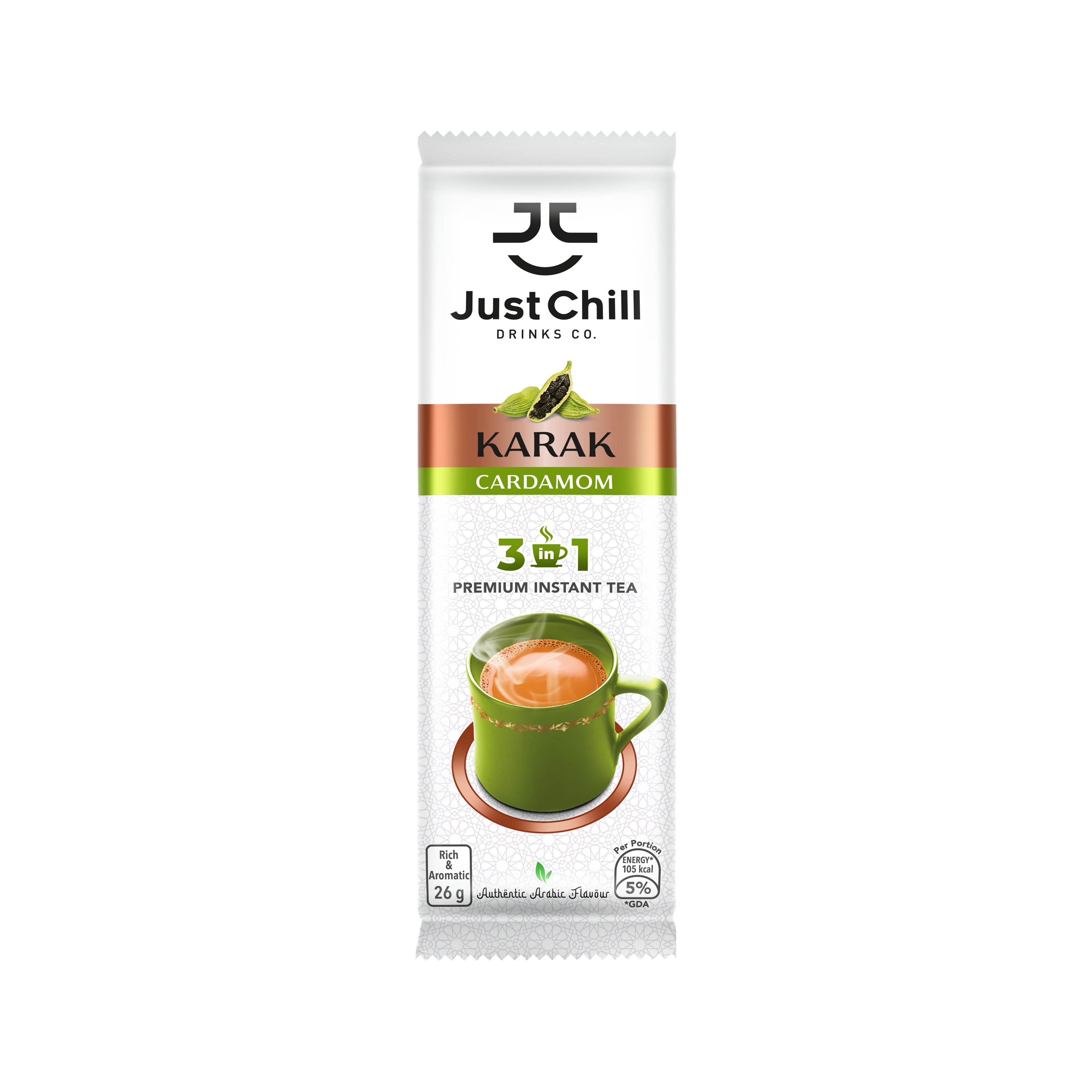 Just Chill Drink Karak - Cardamom Tea Sachet Pack, 26g
