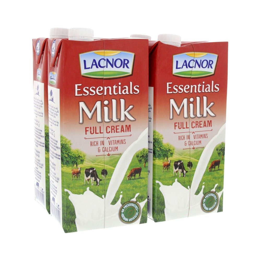 Lacnor Essentials Full Cream Milk 1L x Pack of 4
