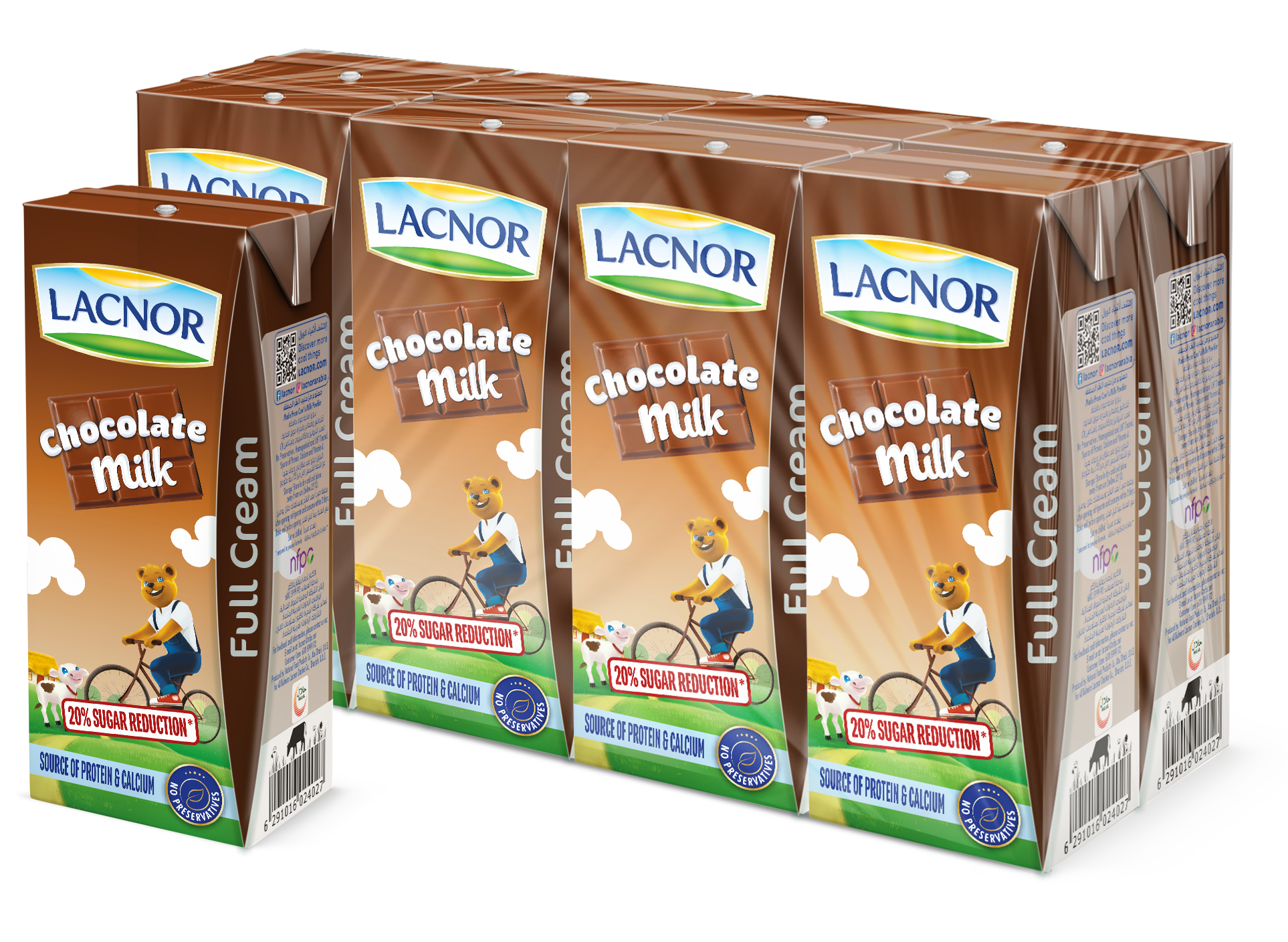 Lacnor Essentials Chocolate Flavoured Milk, 8x180ml