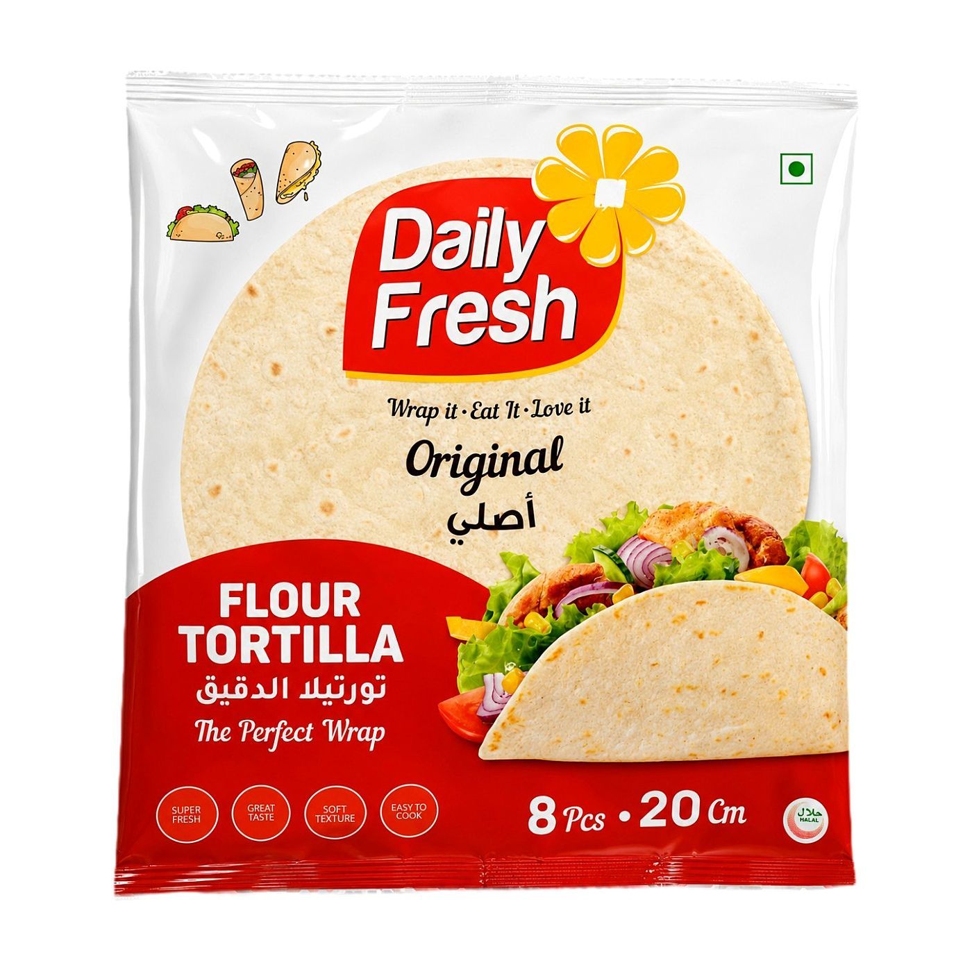Daily Fresh Original Tortilla 8 Pack, 20cm
