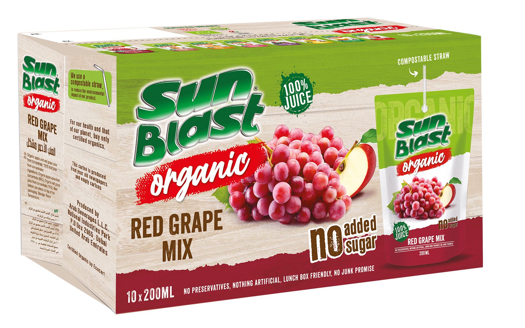 Sunblast Organic Red Grape Mix 100% Juice, 10x200ml