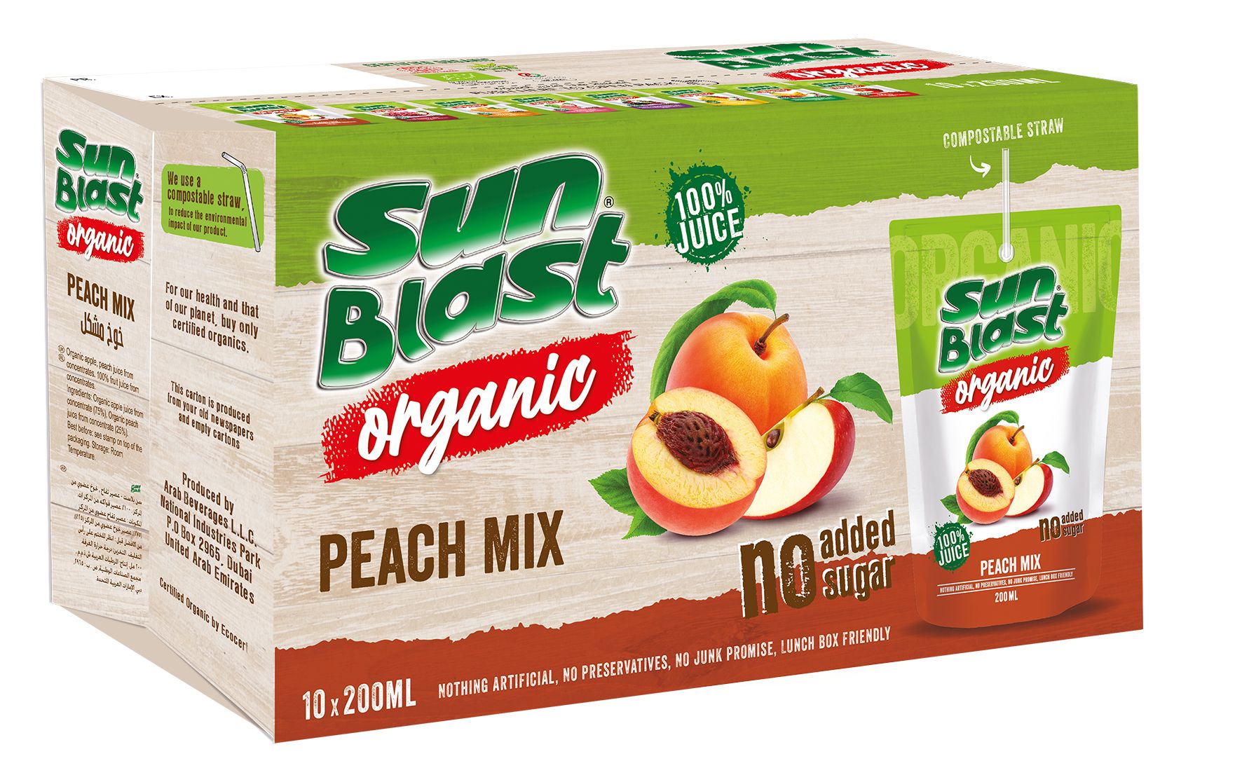 Sunblast Organic Peach Mix 100% Juice, 10x200ml