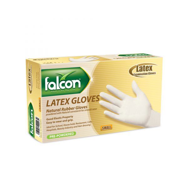 Falcon Crown Latex Examination Gloves, Small, 100 Pieces