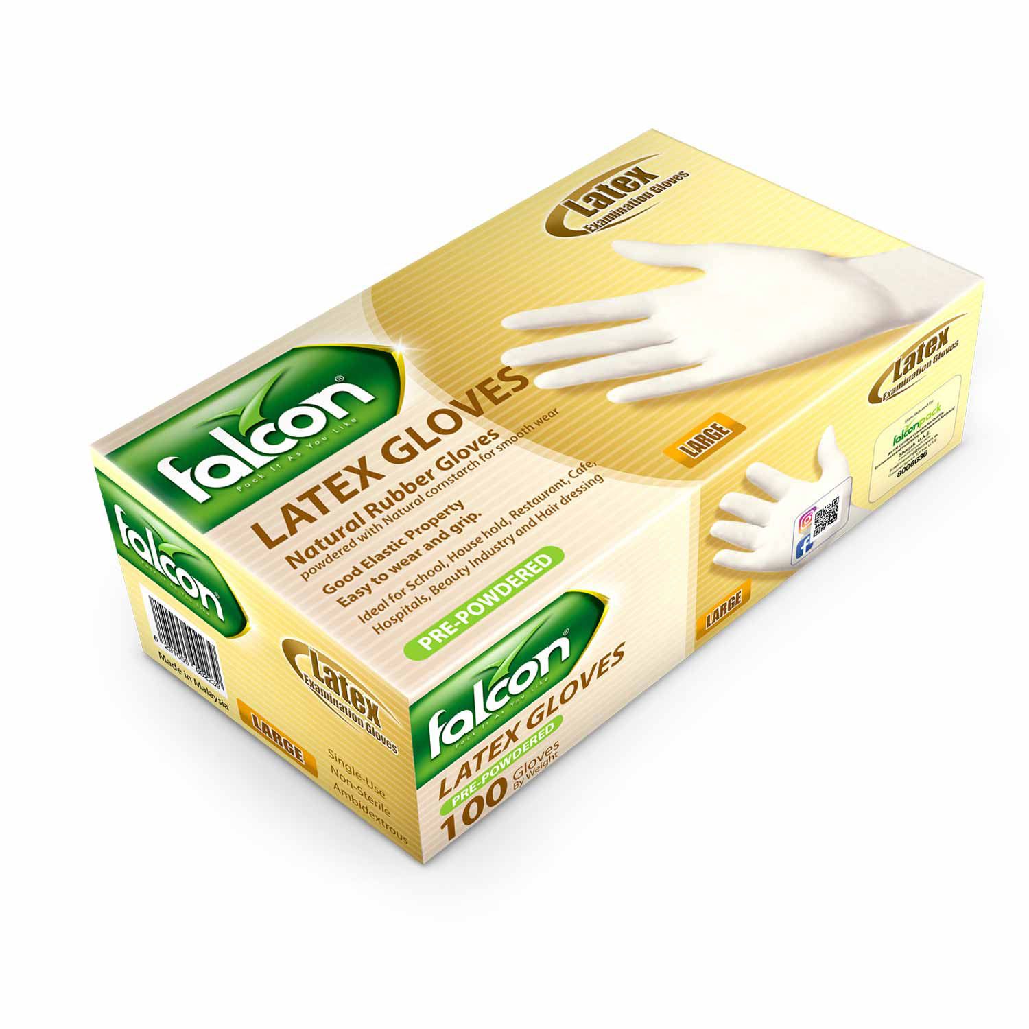 Falcon Latex Gloves Large, 100 Pieces