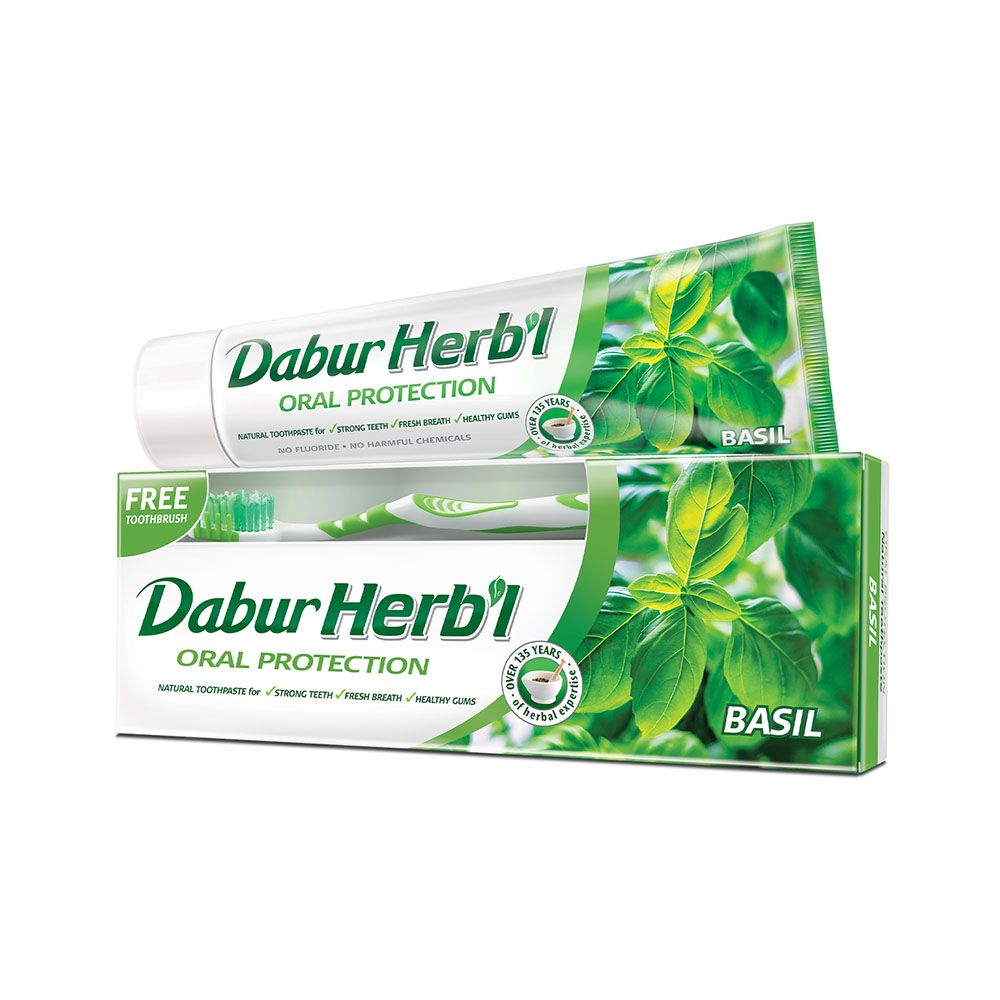 Dabur Herbal Toothpaste Basil, 150g + Toothbrush