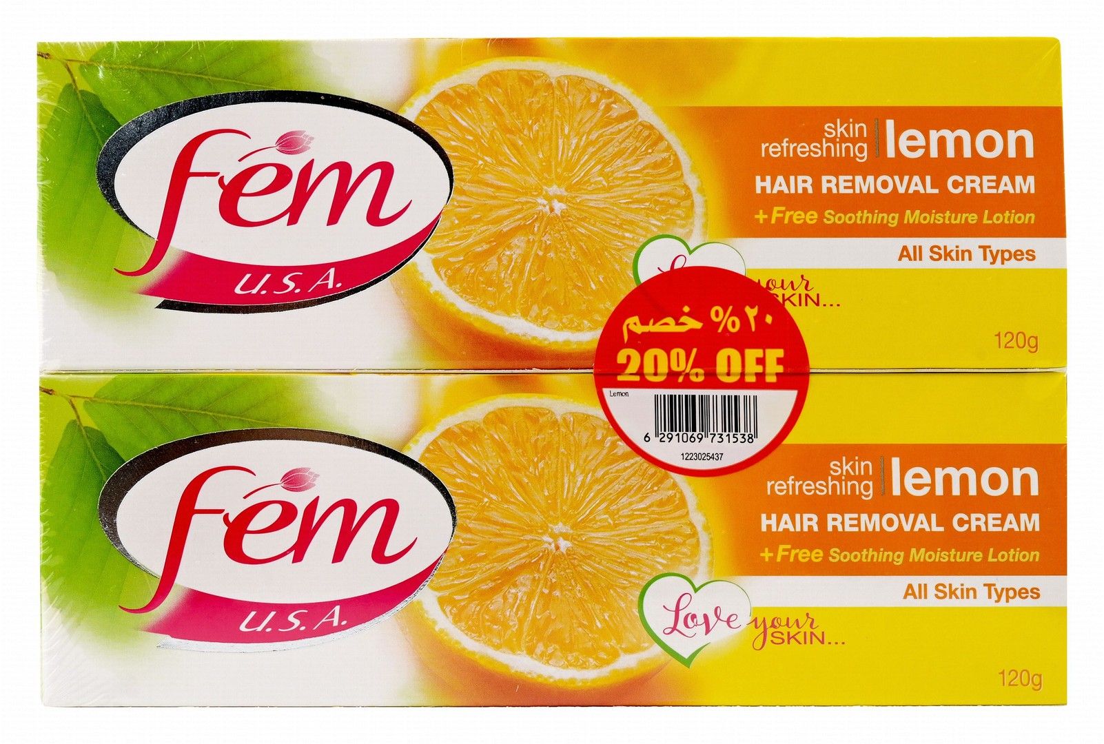 Fem USA Hair Removal Cream With Refreshing Lemon, 2x120g