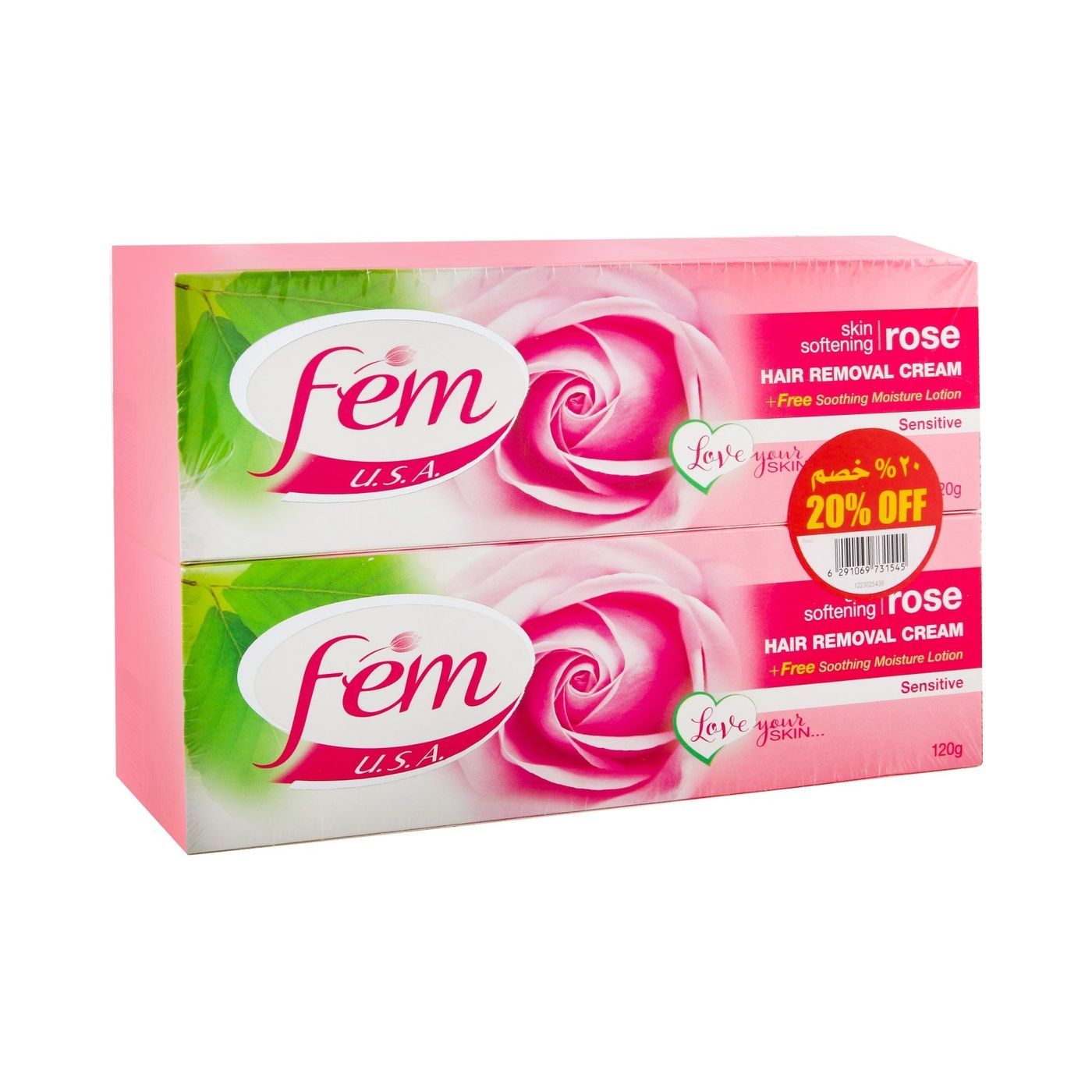 Fem USA Hair Removal Cream with Rose for Softening Skin, 2x120g