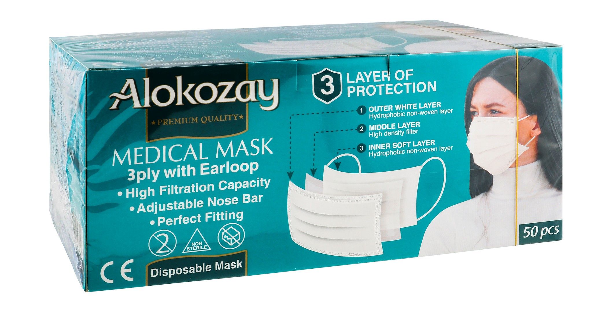 Alokozay Face Mask 3 Ply, 50 Pieces