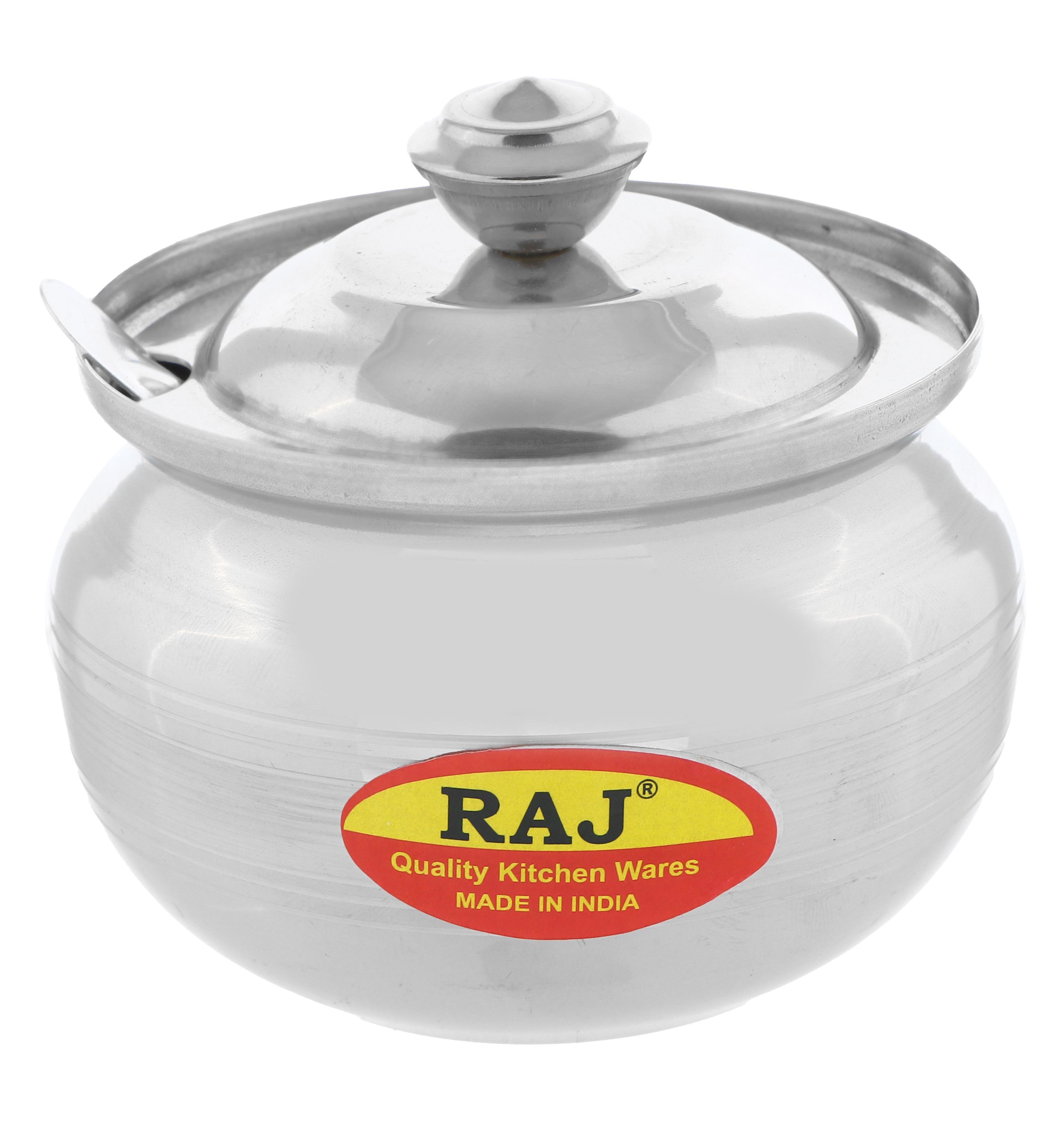 Raj Stainless Steel Ghee Pot with Spoon, Silver