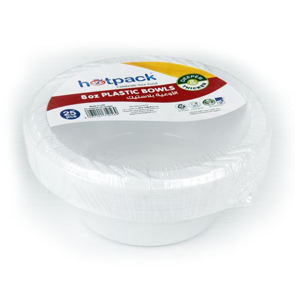 Hotpack Plastic Bowl, 8oz, 25 Pieces