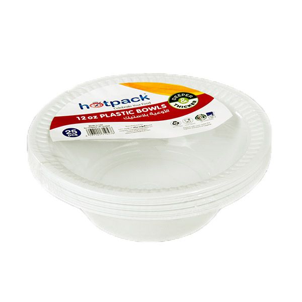 Hotpack Plastic Bowl, 12oz, 25 Pieces