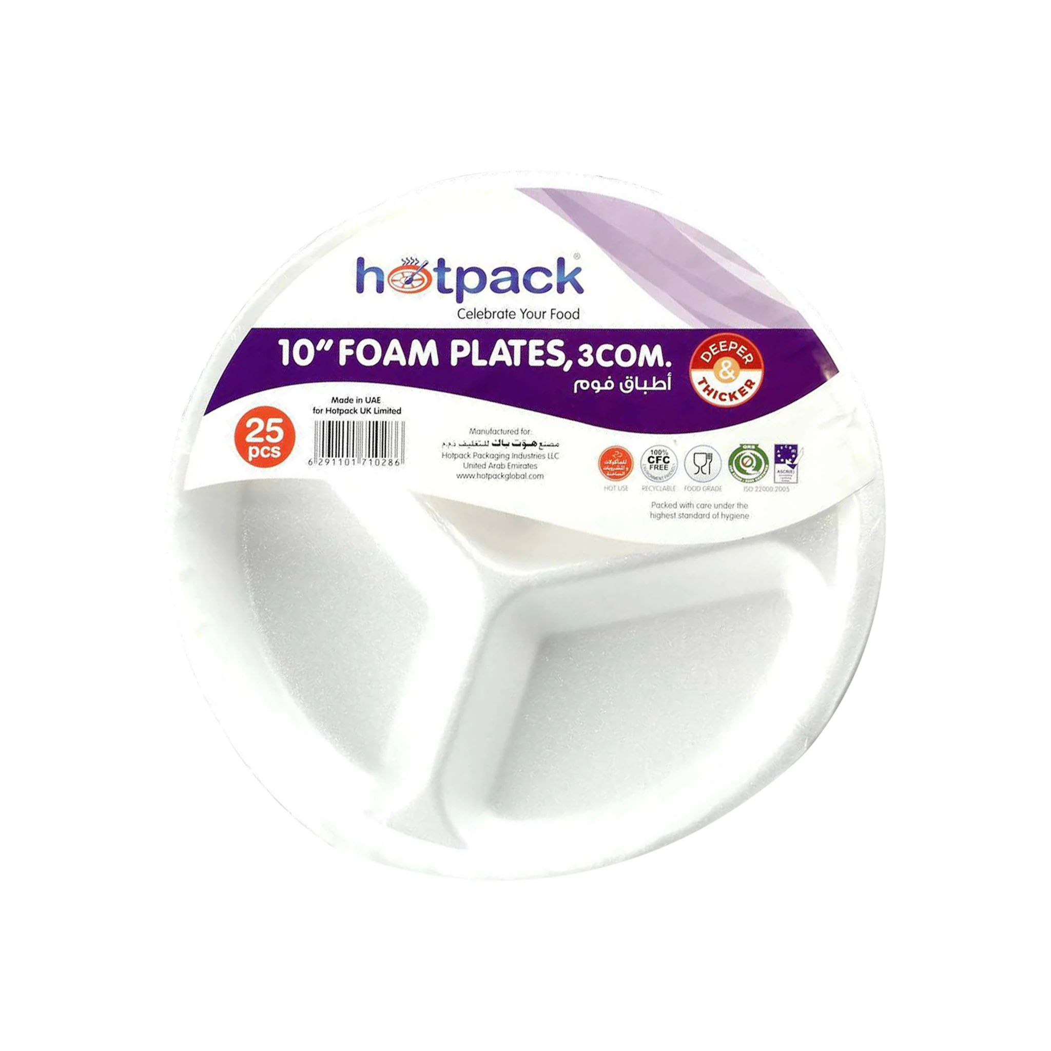 Hotpack Plates 3 Compartments, 10 Pieces