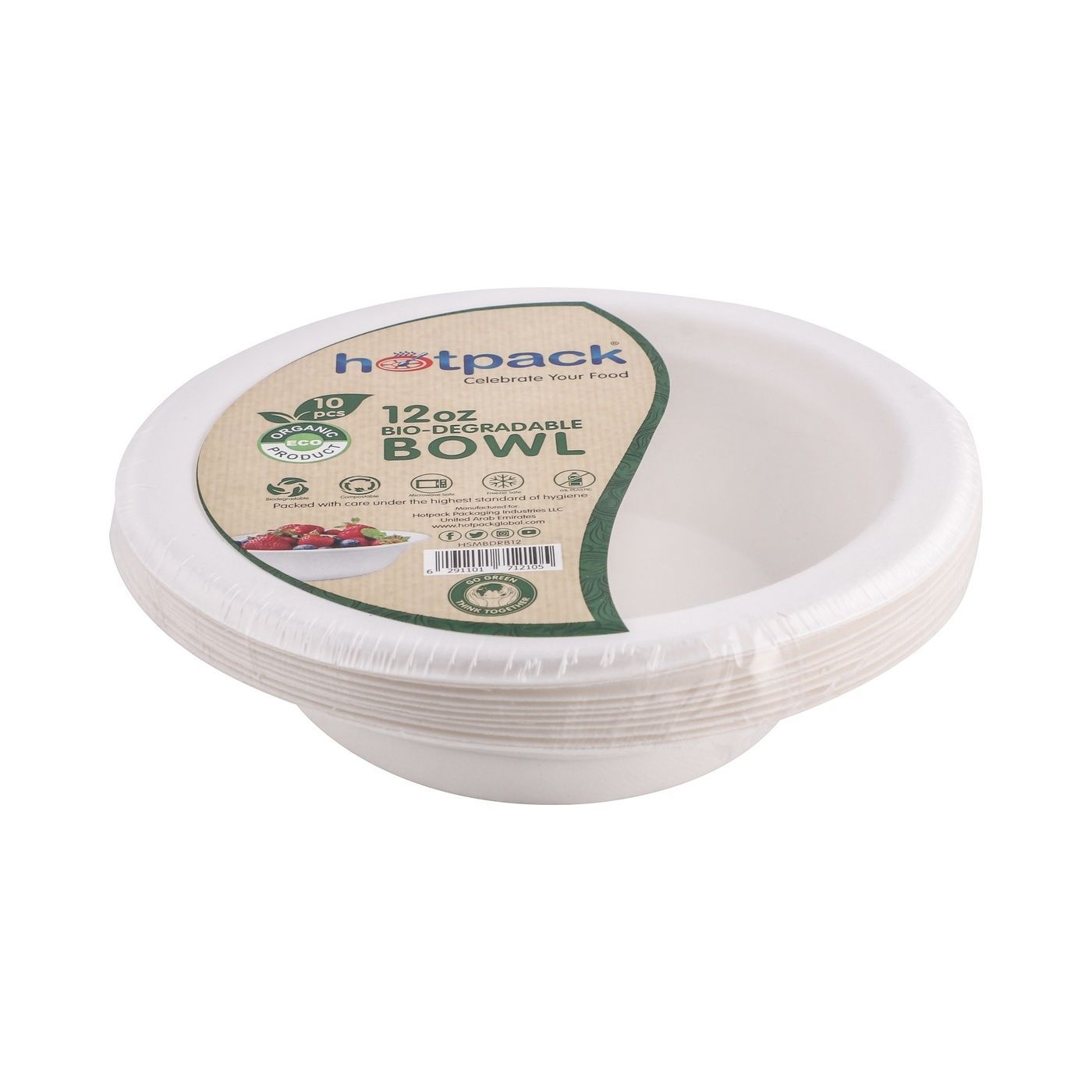 Hotpack Bio Degradable Paper Pulp Bowl, 12ozX10