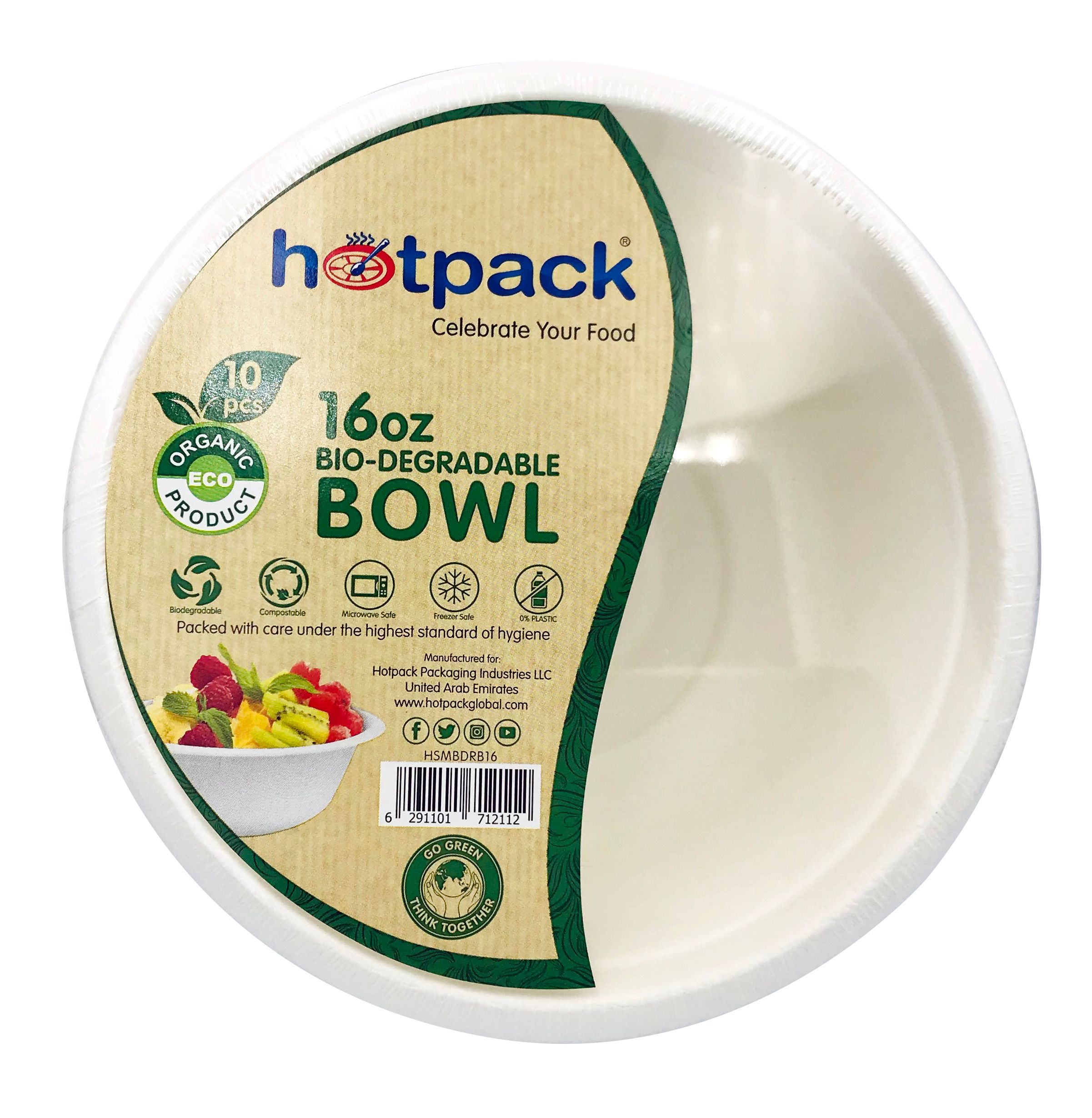 Hotpack Bio Degradable Paper Pulp Bowl 16 Oz x 10 Pcs