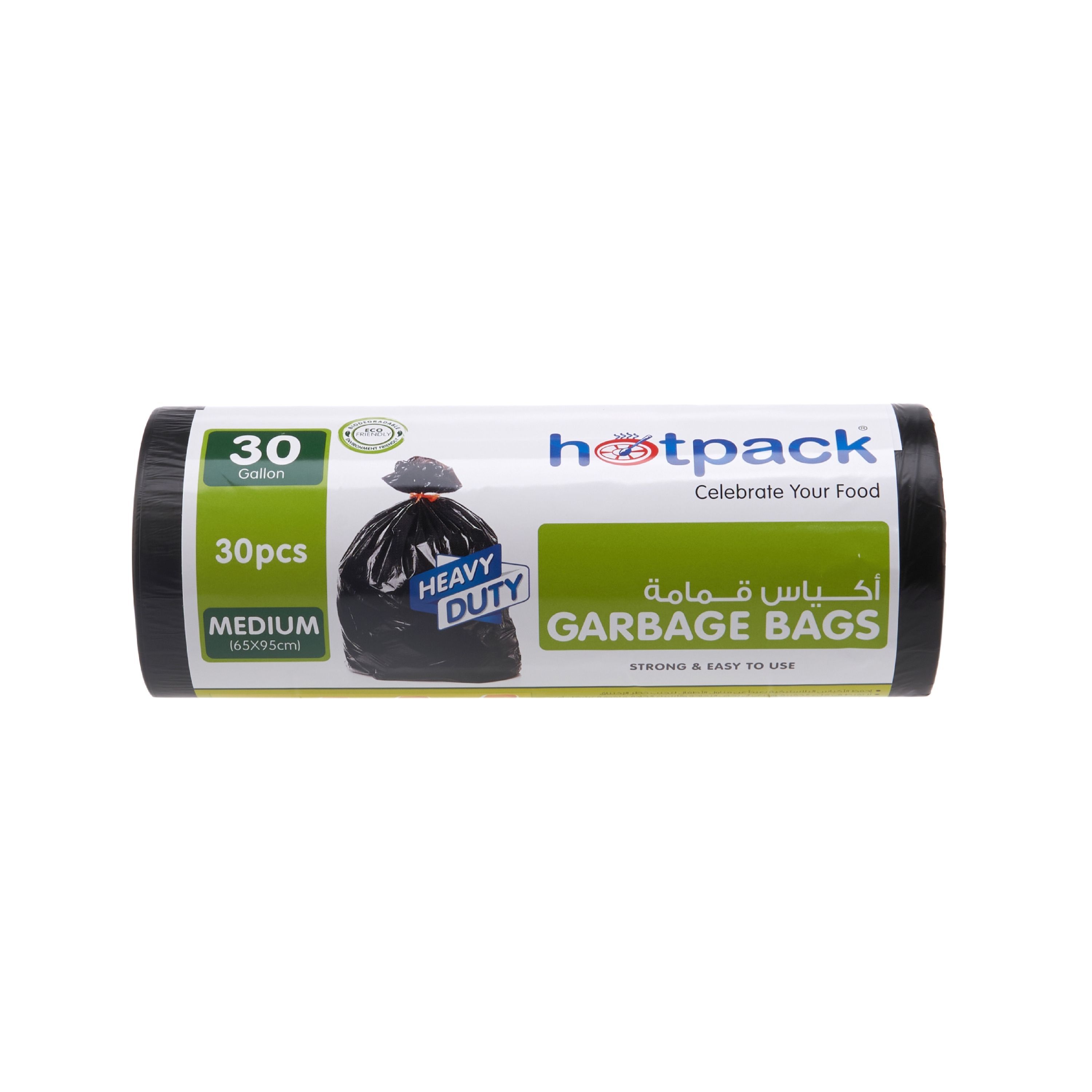 Hotpack Medium Heavy Duty Black Garbage Bags Roll, 65x95cm, 30 Gallon, 30 Pieces