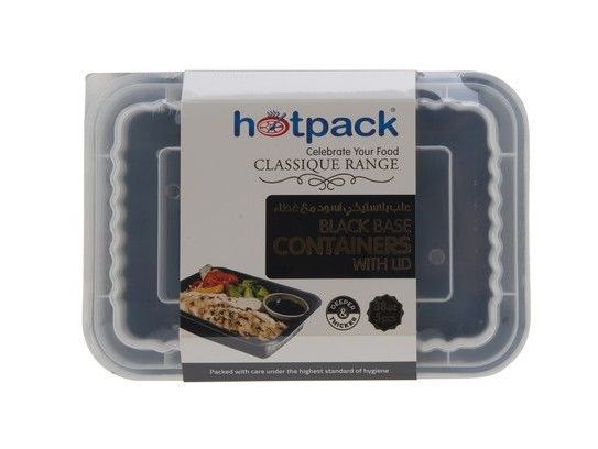 Hotpack Black Base Rectangular Microwavable Container with Lids, 38oz, 5 Pieces