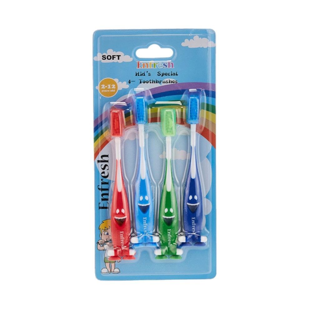 Enfresh Kid's Special Soft Toothbrush with Cap 2-12 Years, 4 Pieces