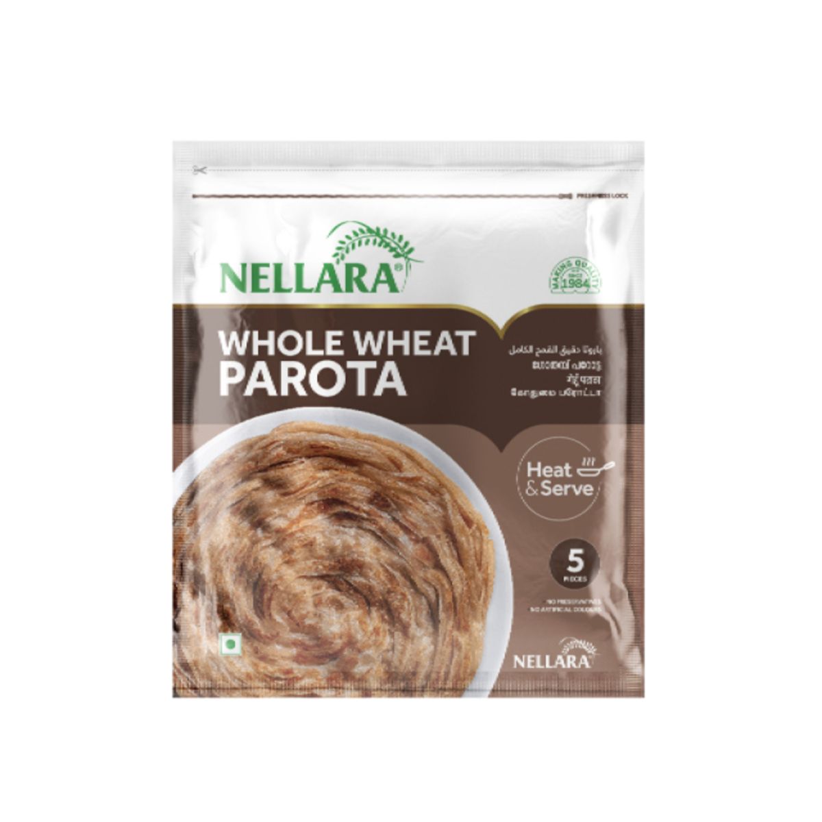 Nellara Whole Wheat Parota, 5 Pieces, 400g