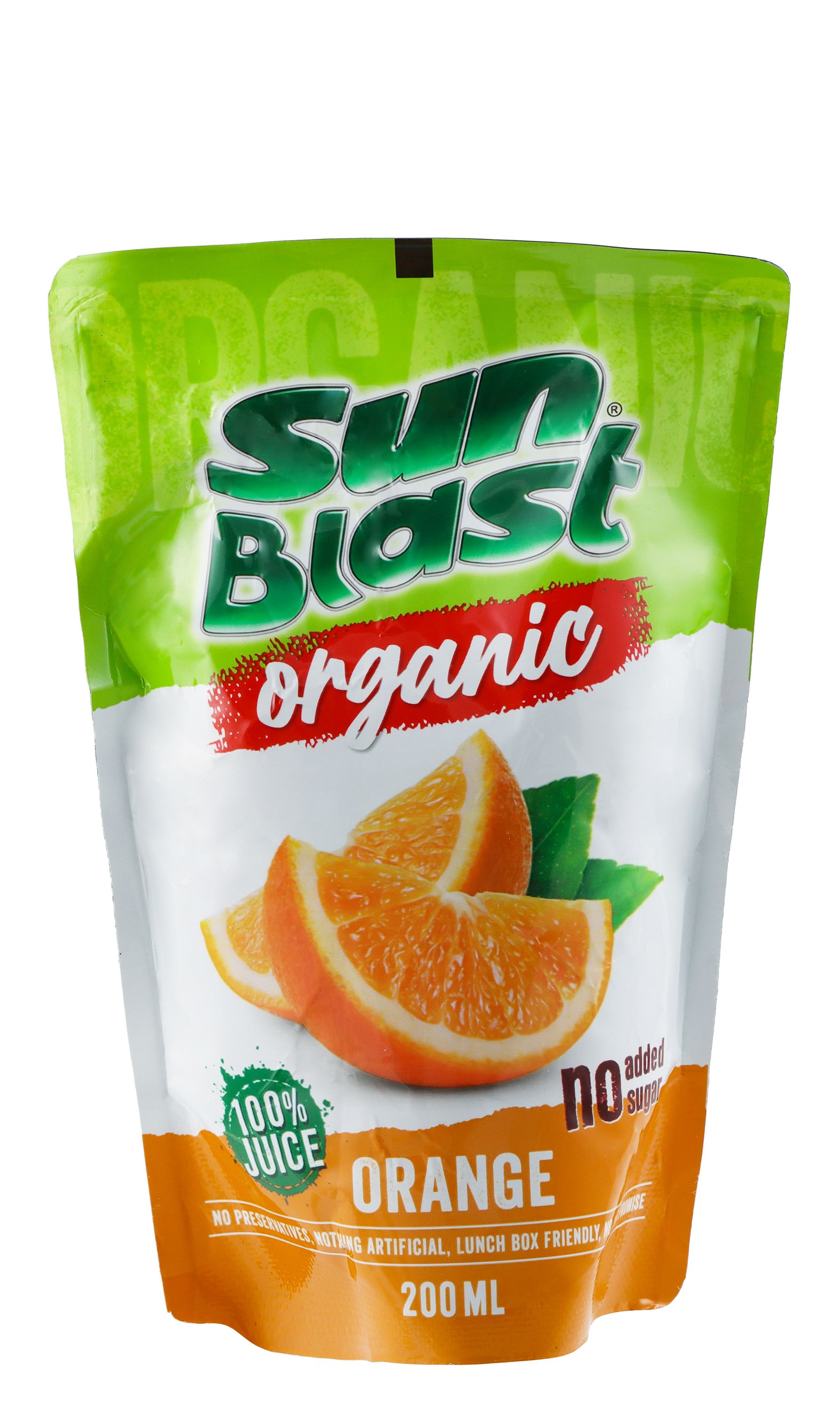 Sun Blast 100% Organic No Added Sugar Orange Juice 200 ml