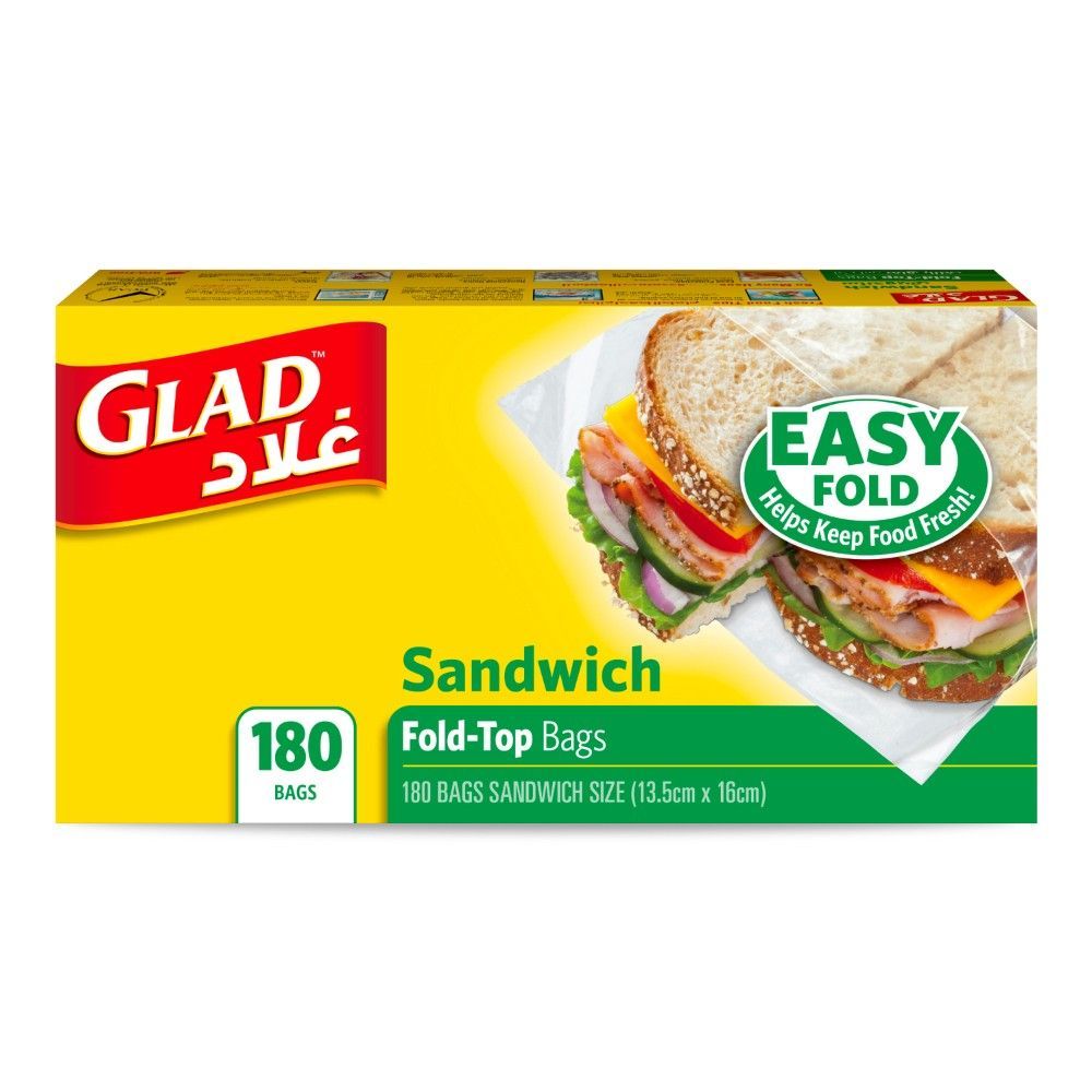 Glad Sandwich Fold-Top Bags (13.5x16cm), 180 Bags