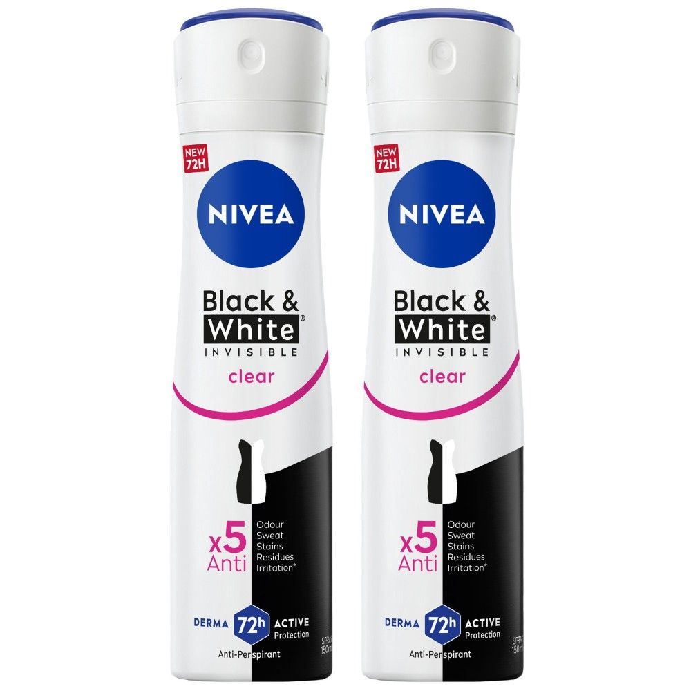 Nivea Women's Black & White Invisible Deodorant, 2x150ml