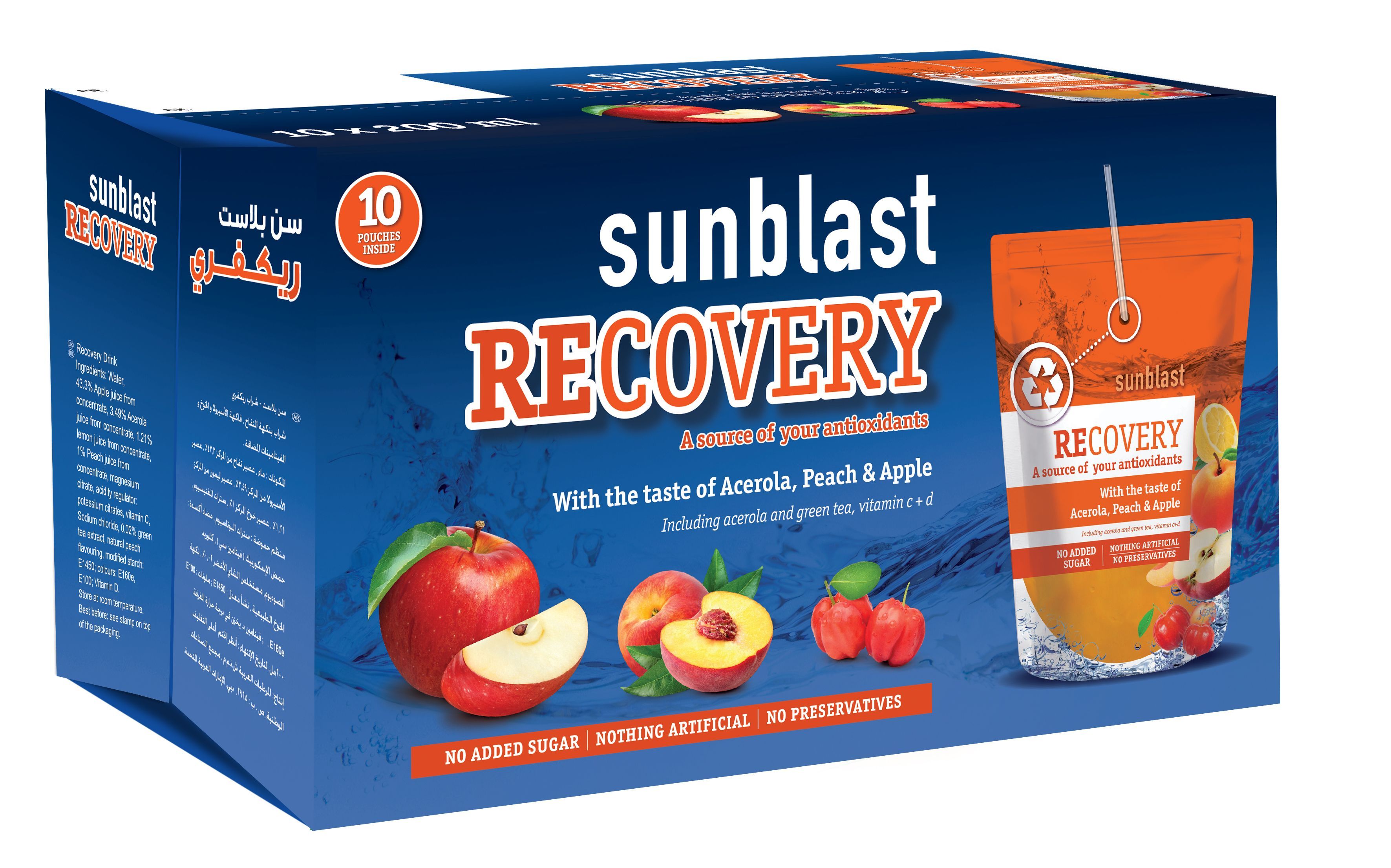 Sun Blast Recovery Vitamin Water with the taste of Peach, 10x200ml
