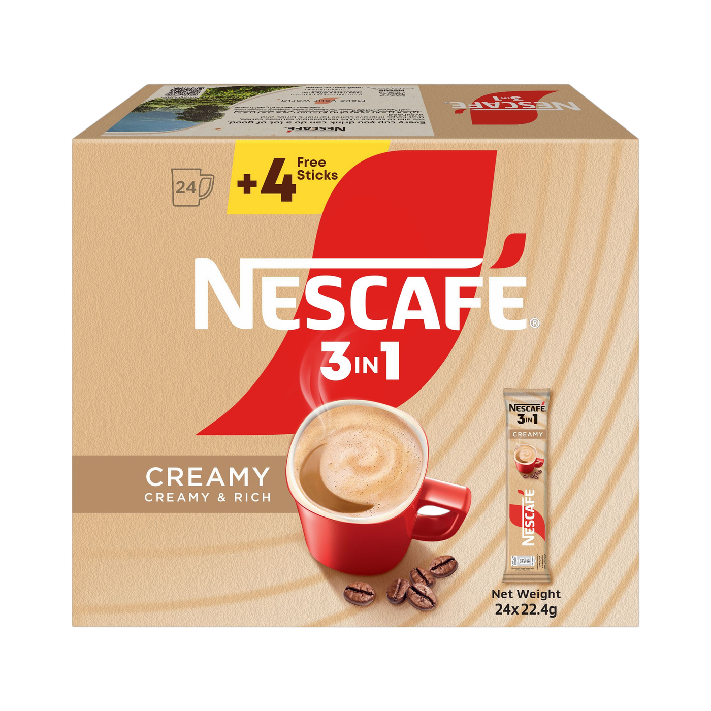 Nescafe 3in1 Creamy & Rich Latte Instant Coffee Sticks Box, 20+4x22.4g