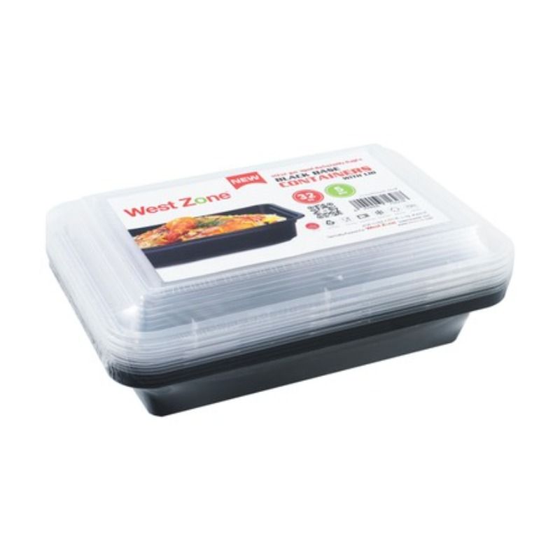 West Zone Black Base Rectangular Container with Lid, 946ml