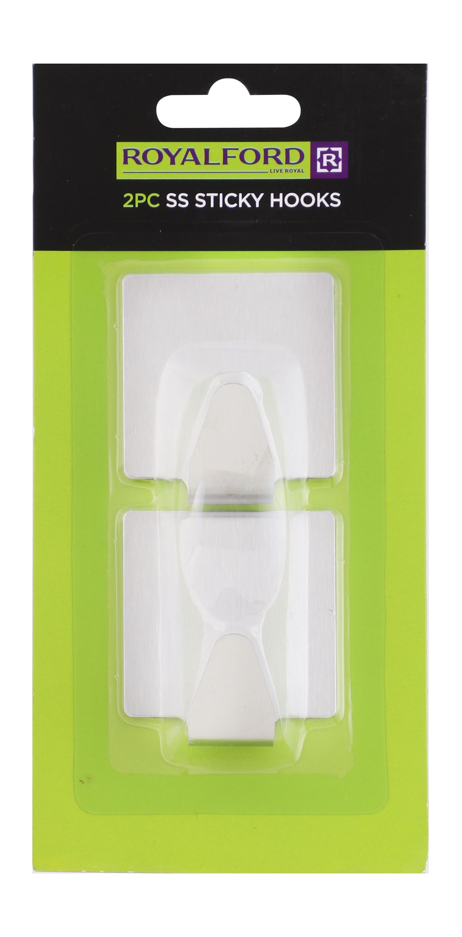 Royalford Stainless Sticky Hooks (5x5.5x3.5cm), 2 Pieces