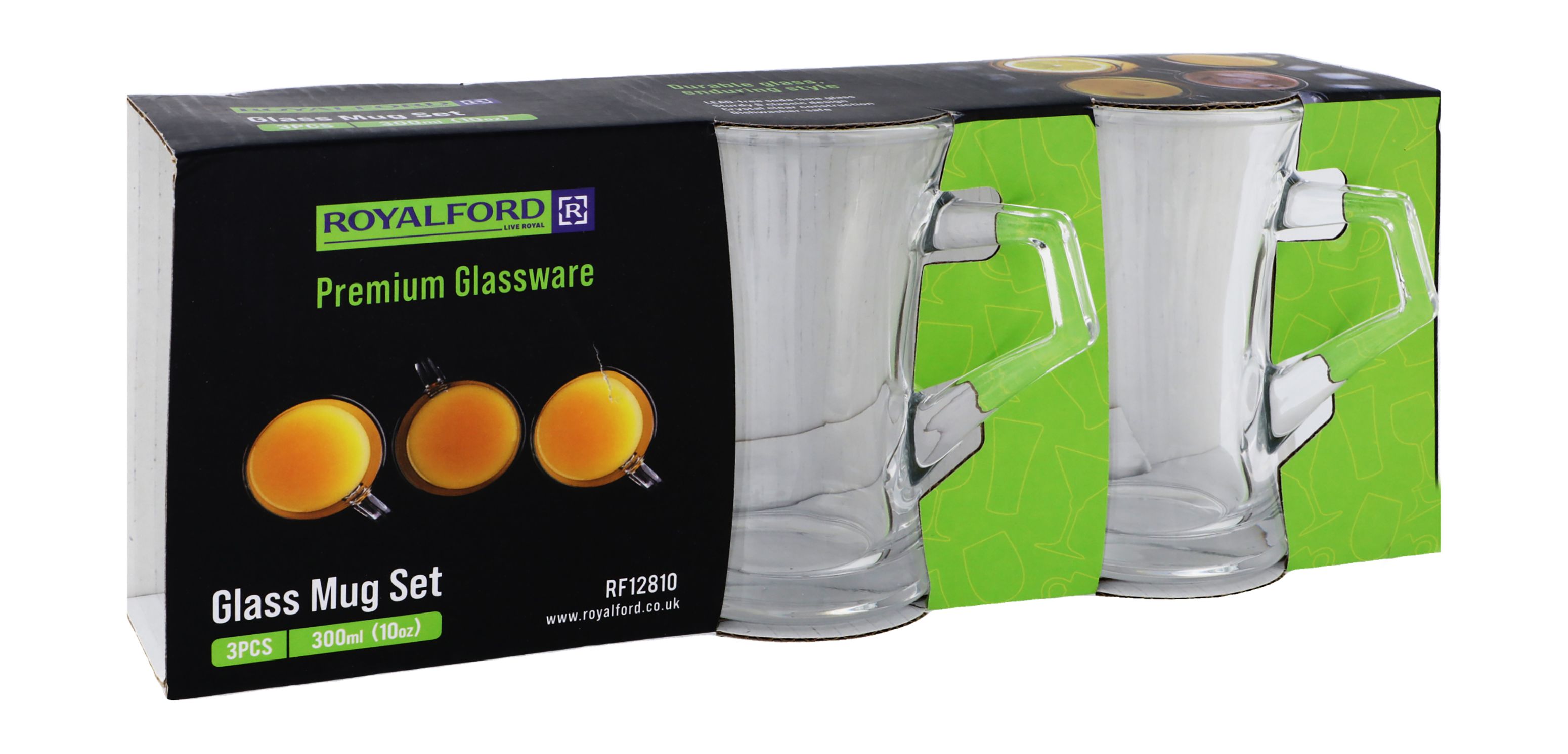 Royalford Premium Glassware Mug Set, 3x300ml
