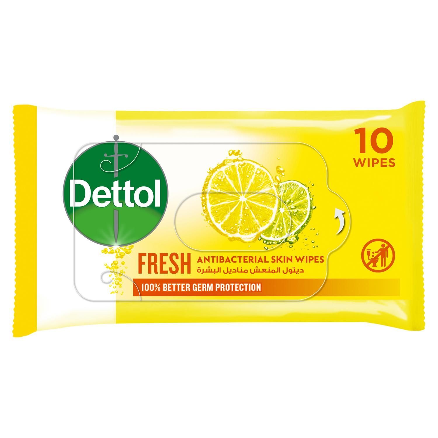 Dettol Fresh Antibacterial Skin Wipes, 10 Wipes