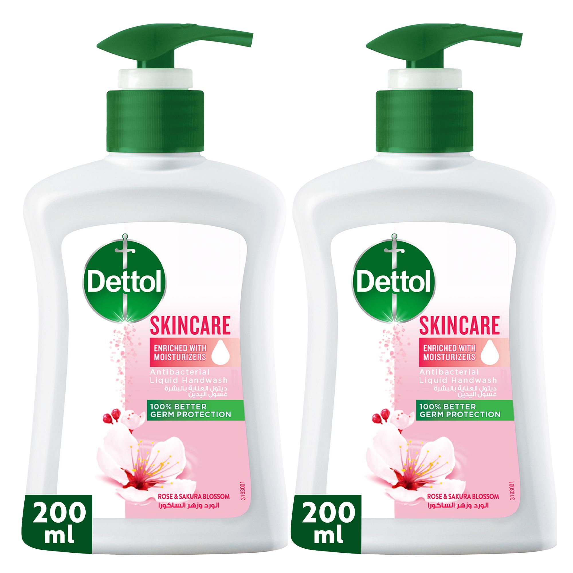 Dettol Skincare Rose & Sakura Blossom Fragrance Liquid Handwash Pump, 2x200ml